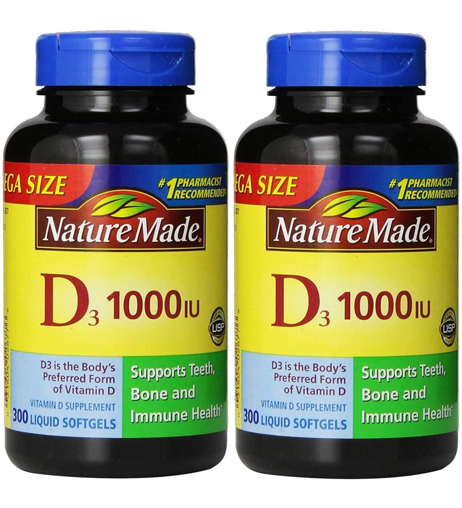 Nature Made Vitamin D3 1000 IU 600 Softgels (2pk - 300 ct Each) - Immune Support & Bone Health - Buy Online on GoSupps.com
