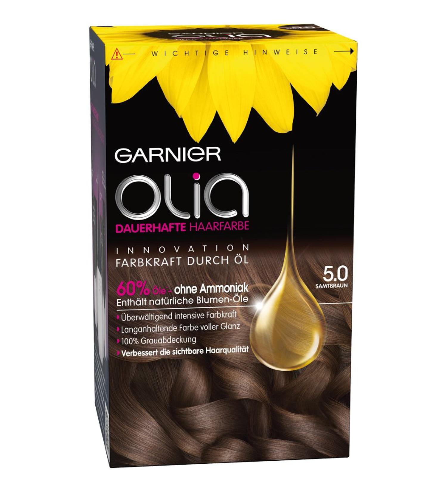 Garnier Olia 5.0 Brown Permanent Hair Color - Ammonia-Free Nourishing Oils Complete Gray Coverage - 1 Piece International Shipping - Buy Online on GoSupps.com