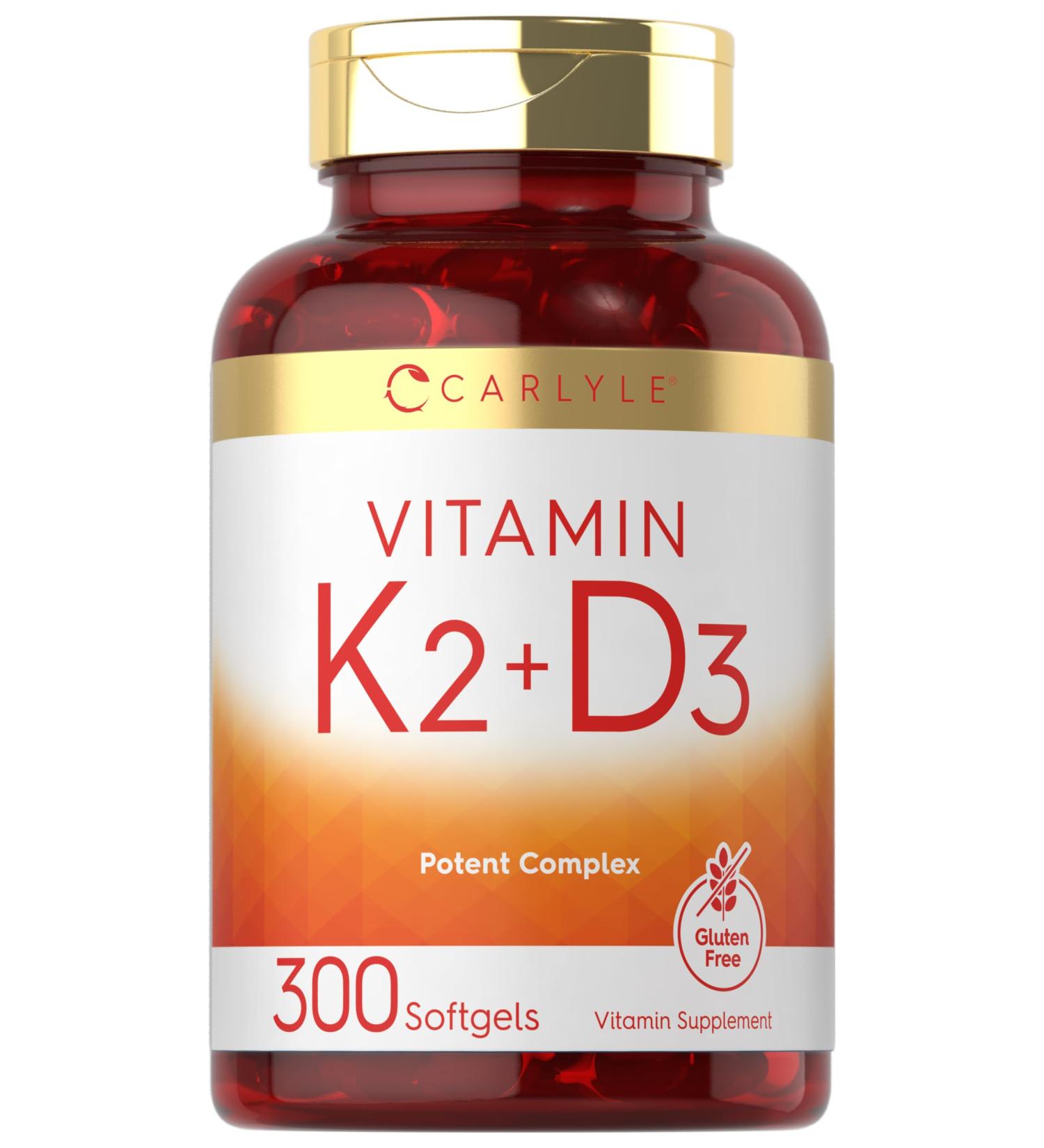 Carlyle Vitamin K2 D3 Supplement | 300 Softgels | 200mcg K2 MK7 & 10 000 IU D3 | Non-GMO Gluten Free 300 Count (Pack of 1) - Buy Online on GoSupps.com