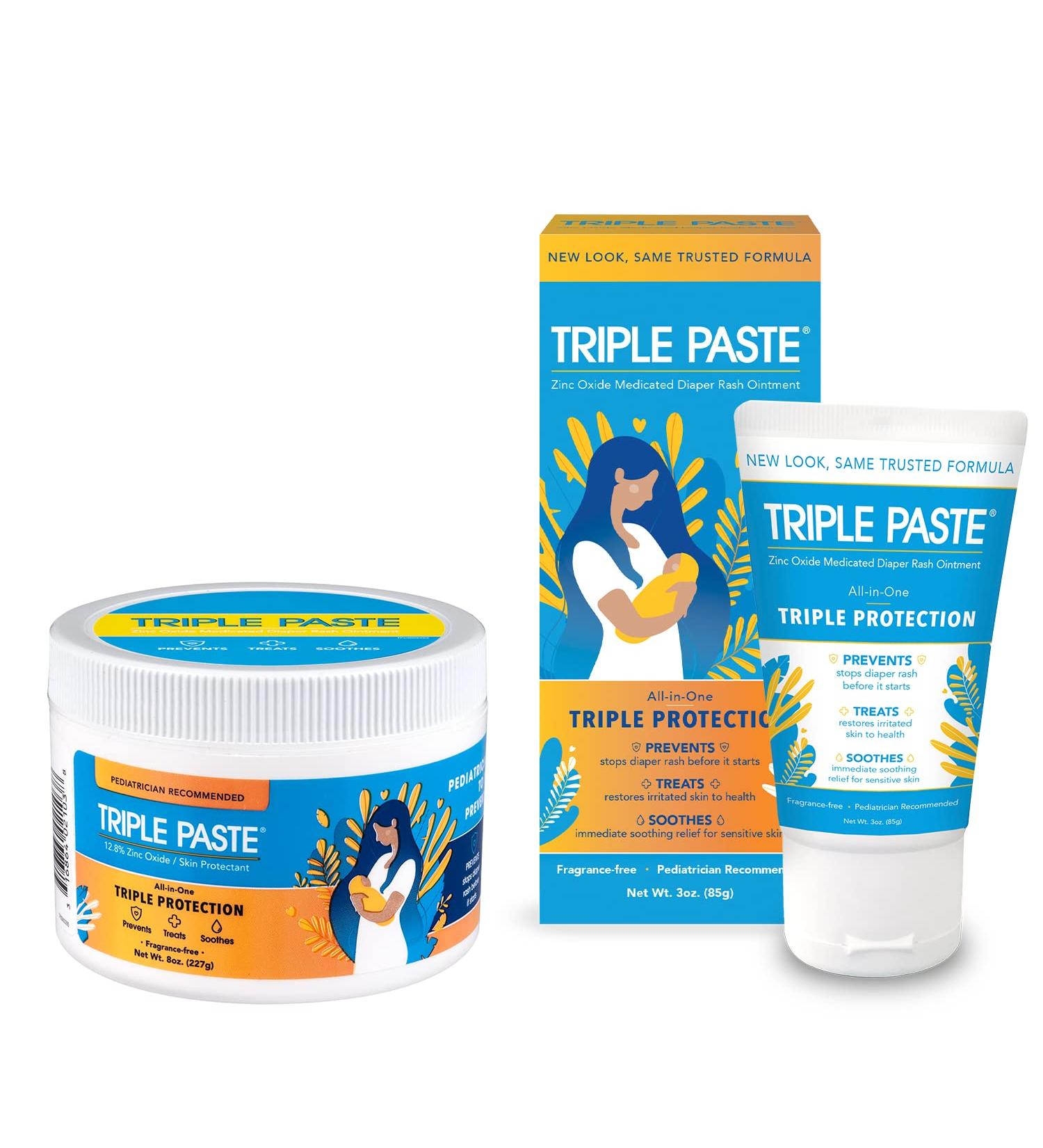 Triple Paste Diaper Rash Cream Bundle - 8 oz Tub & 3 oz Tube - Zinc Oxide Ointment for Baby's Sensitive Skin - Buy Online on GoSupps.com