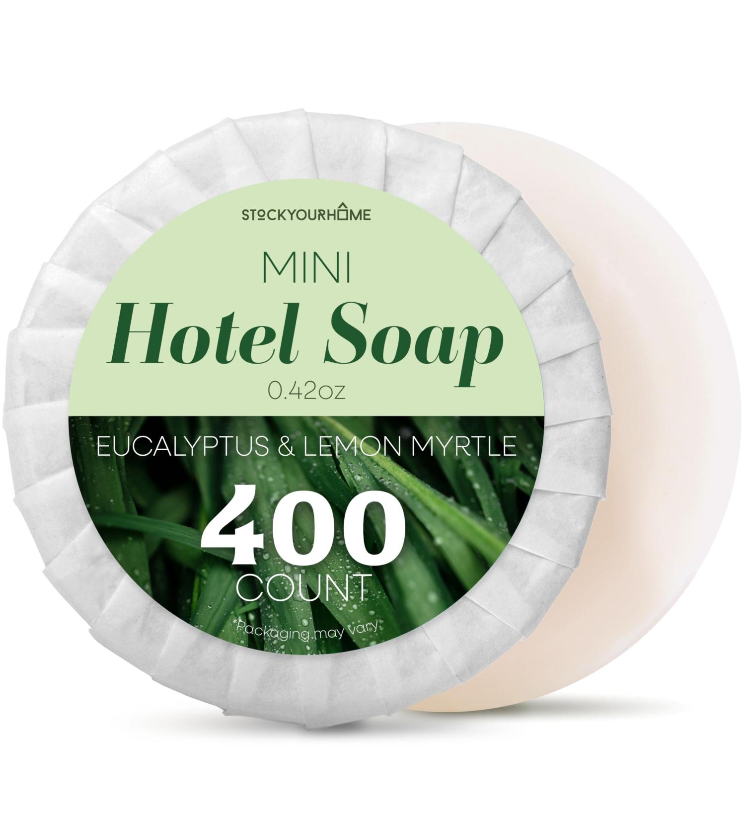 Eco Hotel Soap Bars (400 Count) - Eucalyptus & Lemon Myrtle Essential Oils | Travel Size Guest Soaps | Mini Bulk Pack for Hotels & Resorts - Buy Online on GoSupps.com
