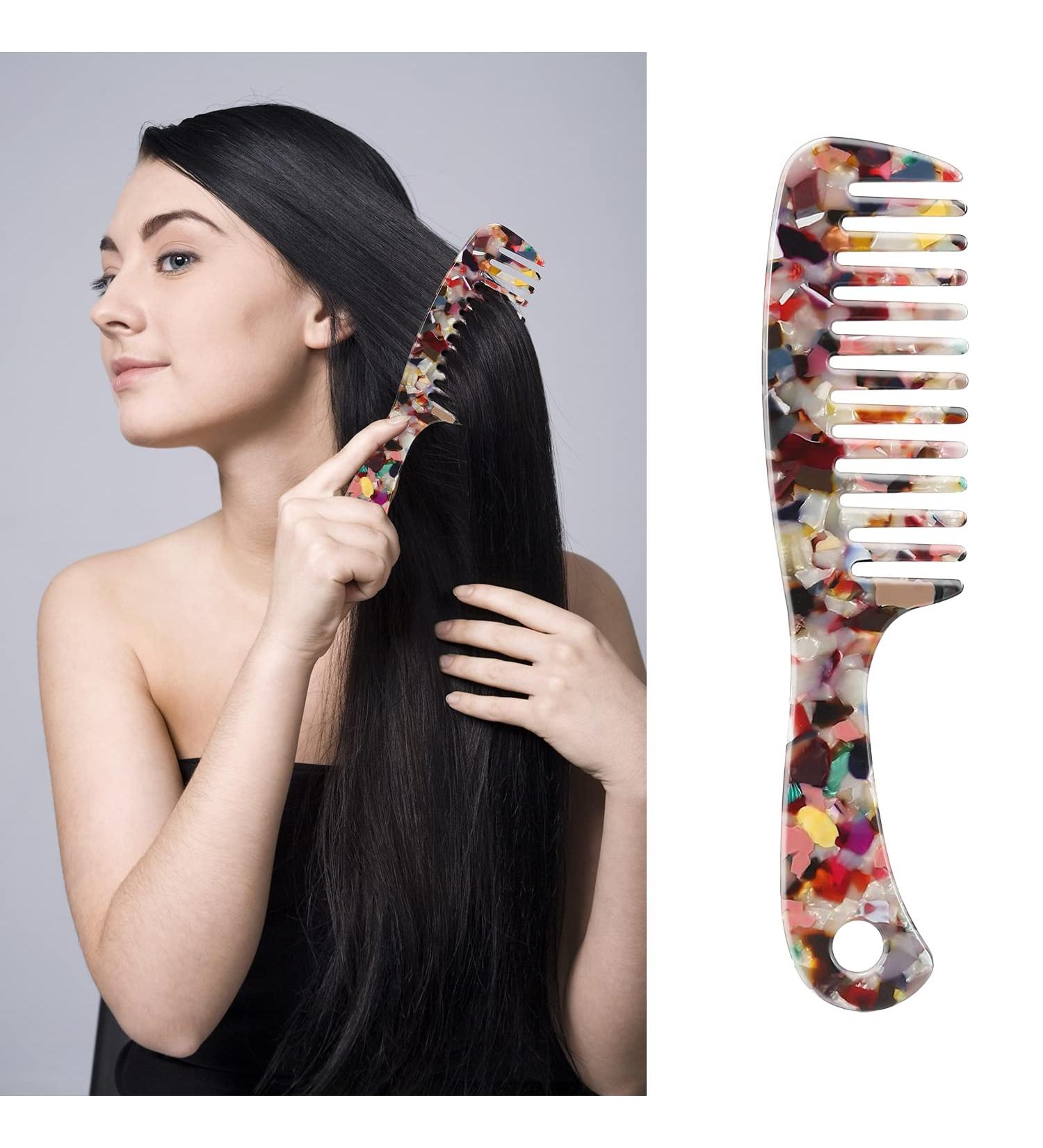 LADYAMZ Large Wide Tooth Hair Comb - Tortoise Shell Round Tooth Comb for Straight/Curly Hair - Easy Detangling Wet/Dry - Anti-Static - Multi-Colored - Buy Online on GoSupps.com