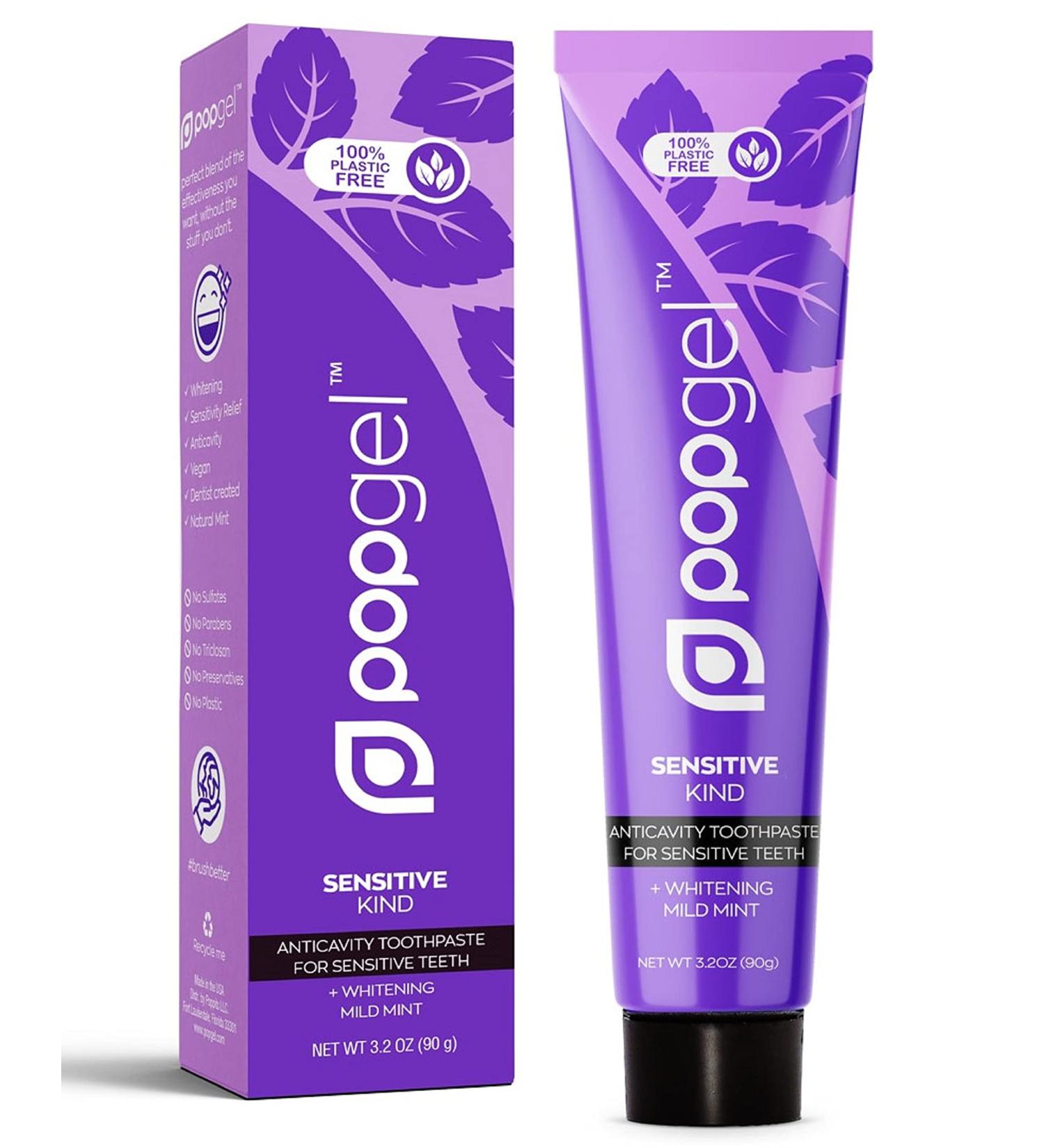 PopGel Sensitive Kind Toothpaste - Plastic-Free, Vegan, Fluoride, Mild Mint - 4oz - Buy Online on GoSupps.com