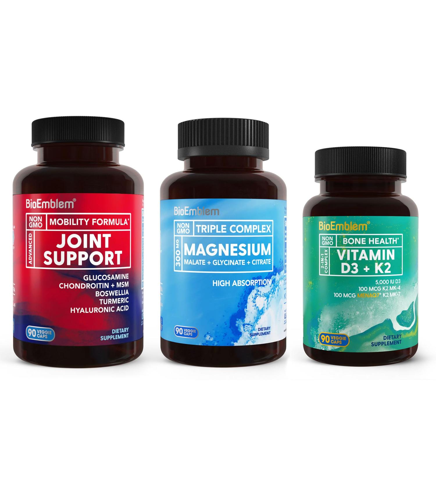 BioEmblem Triple Magnesium Complex and Vitamin D3 K2 and Joint Support - Buy Online on GoSupps.com