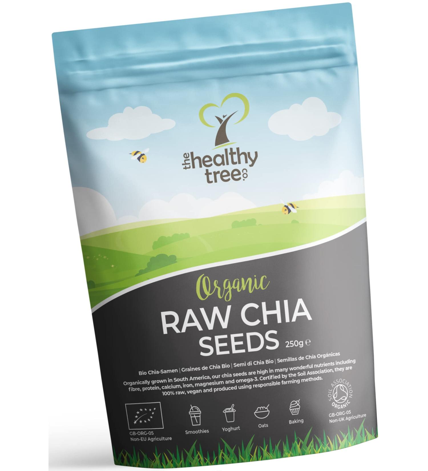 Organic Raw Chia Seeds - High Omega 3 Fibre Protein Calcium Magnesium - Gluten Free Vegan (250g) - Buy Online on GoSupps.com