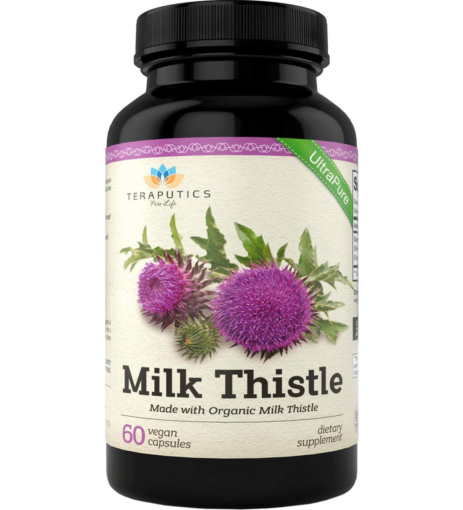 Organic Milk Thistle 2000mg | Non GMO Vegan Liver Support Supplement with Silymarin Extract - 60 Capsules - Buy Online on GoSupps.com