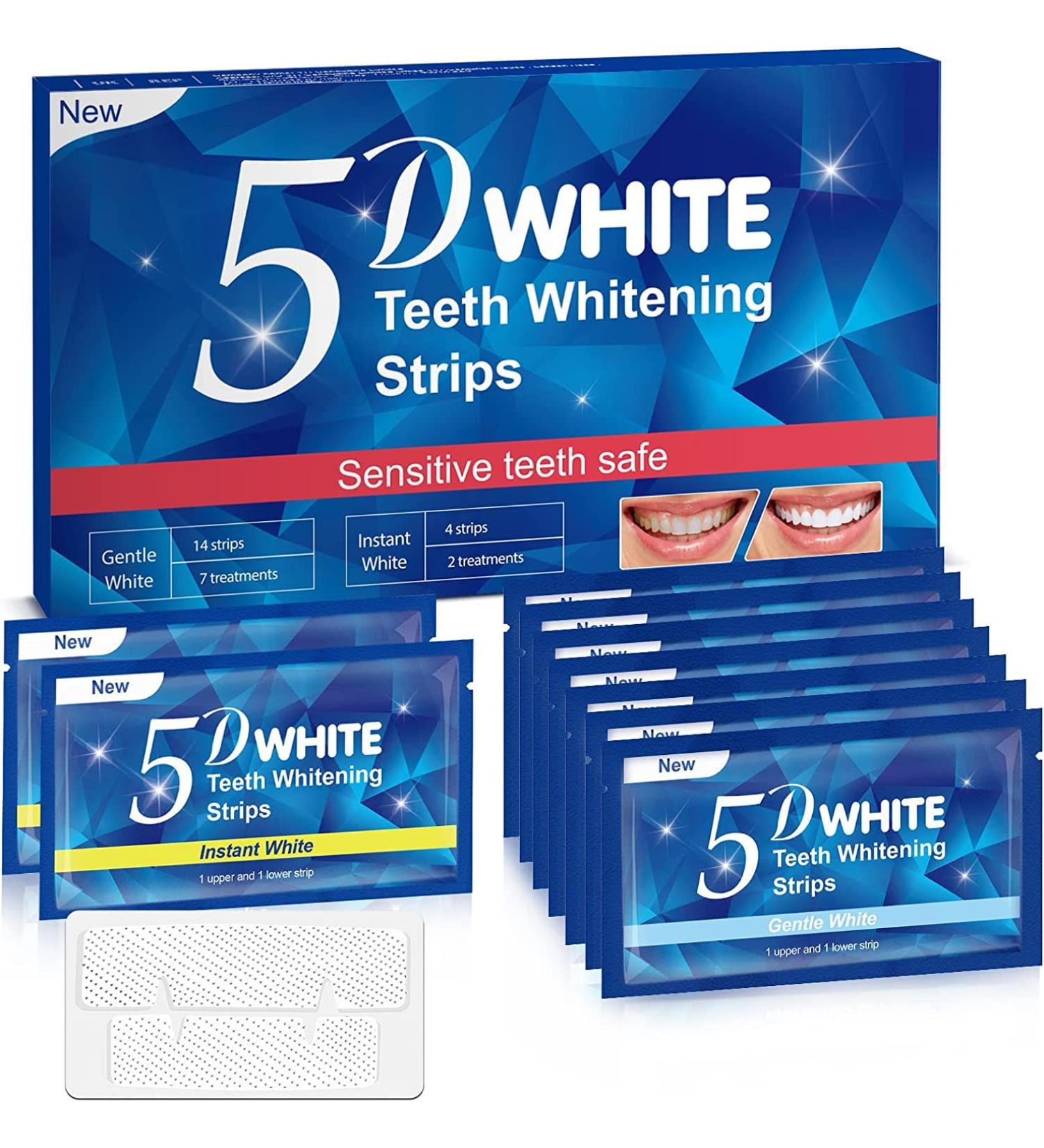 Enamel Safe Teeth Whitening Strips - 14 Sensitive + 4 Instant Strong Whitening Strips - Home Teeth Whitener (7+2 Pouches) - Mint - Buy Online on GoSupps.com
