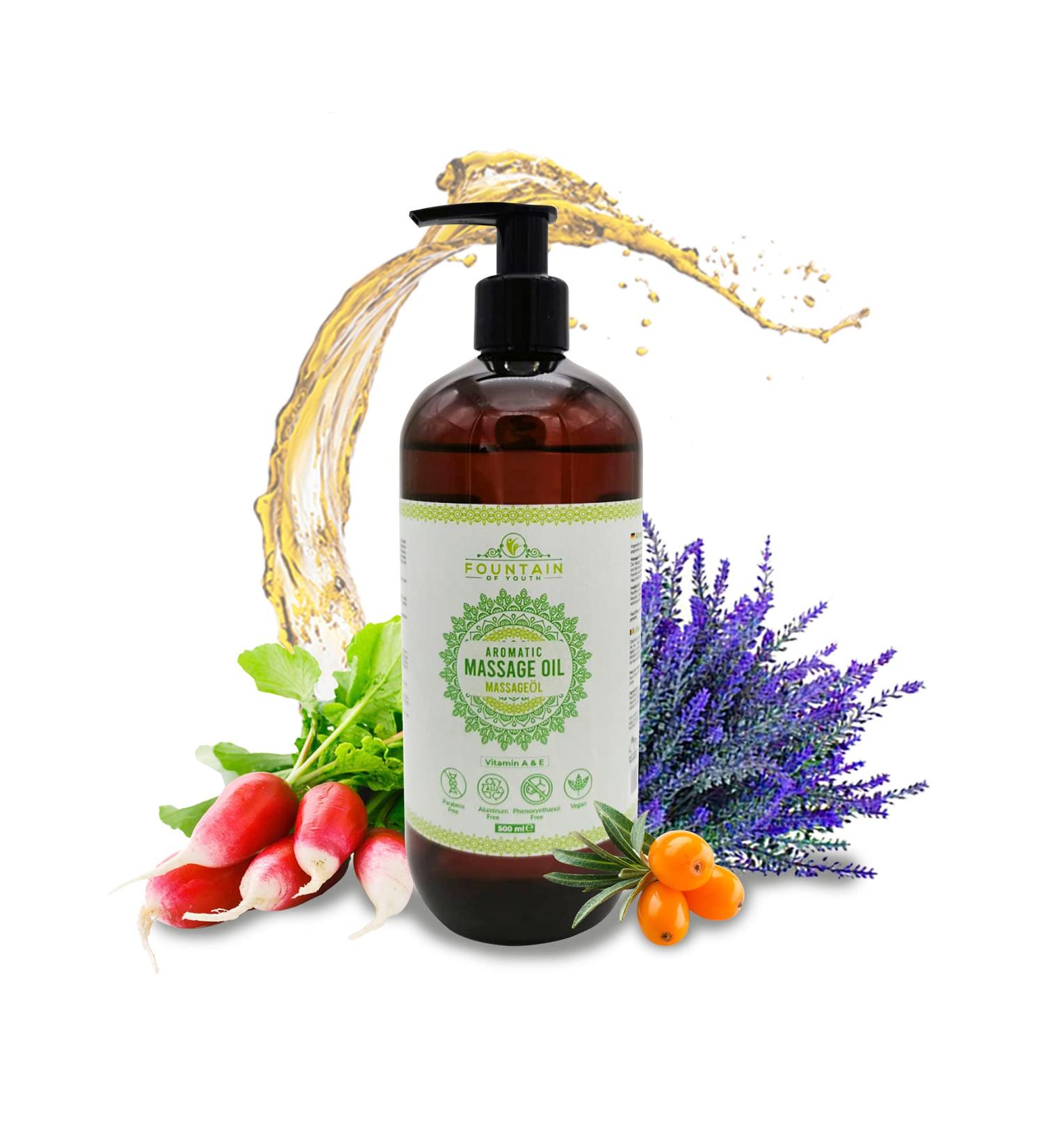Fountain of Youth Massage Oil - Aromatic Skin Care with Sea Buckthorn Lavender & Vitamin E | International Shipping - Buy Online on GoSupps.com