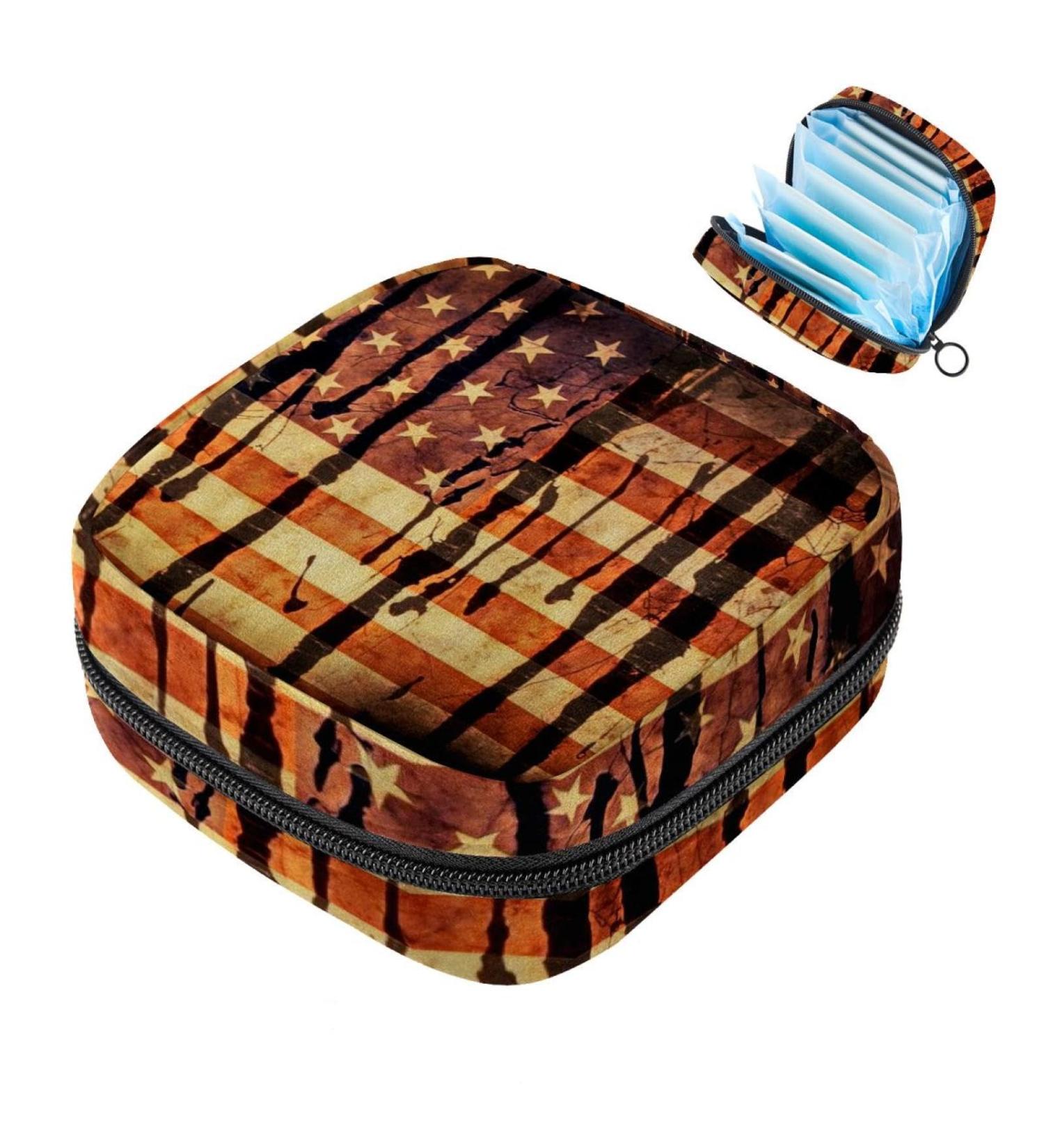 MUOOUM Sanitary Napkin Storage Bag - Grunge USA Flag Design - Portable Menstrual Cup Pouch for Women - Multi-colored - Buy Online on GoSupps.com