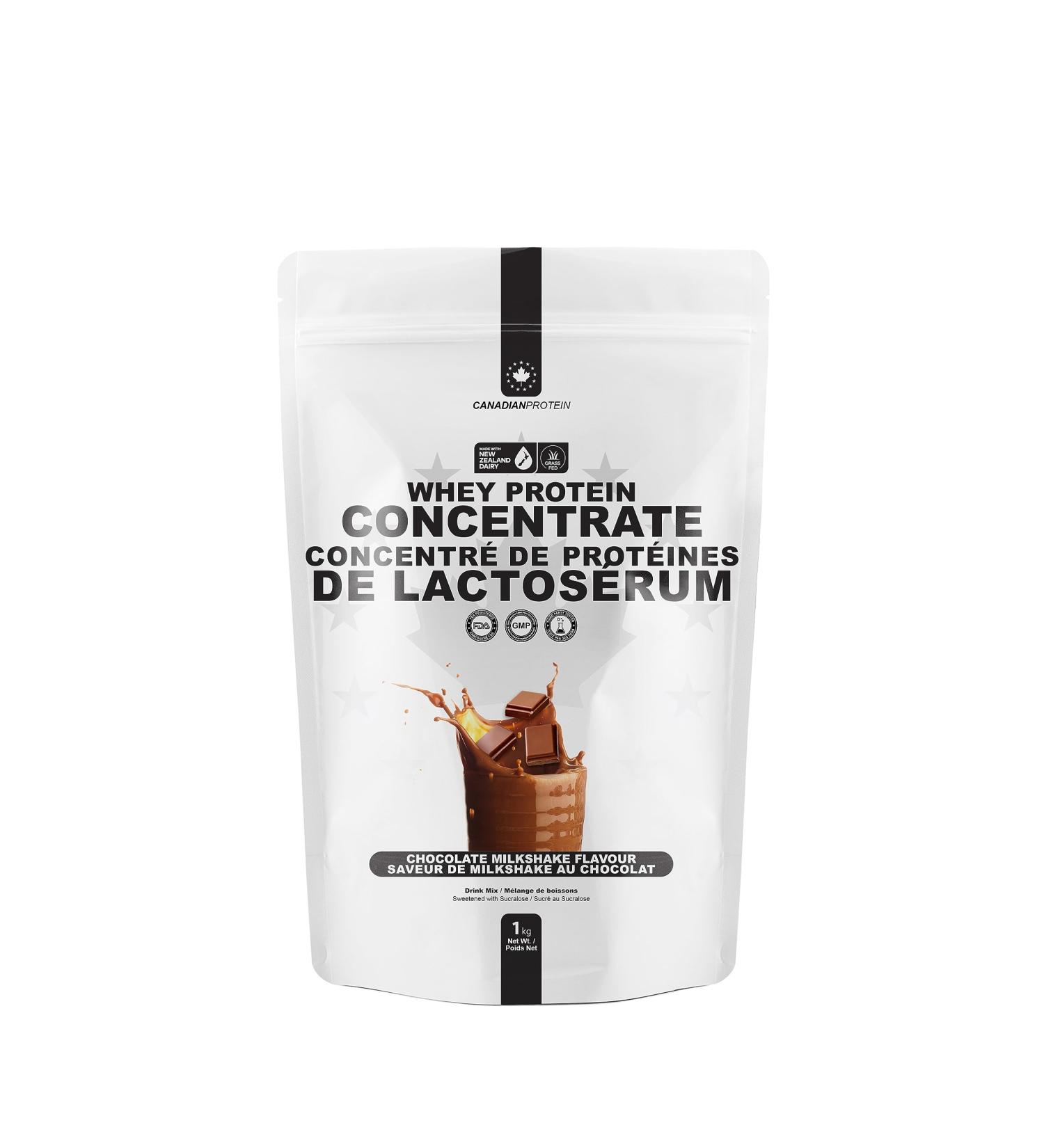 Canadian Protein Grass-Fed New Zealand Whey Concentrate 27g of Protein | 1 kg of Chocolate Milkshake Flavoured Low Carb Keto Friendly Workout Recovery Drink | Undenatured Whey Protein Shake - Buy Online on GoSupps.com