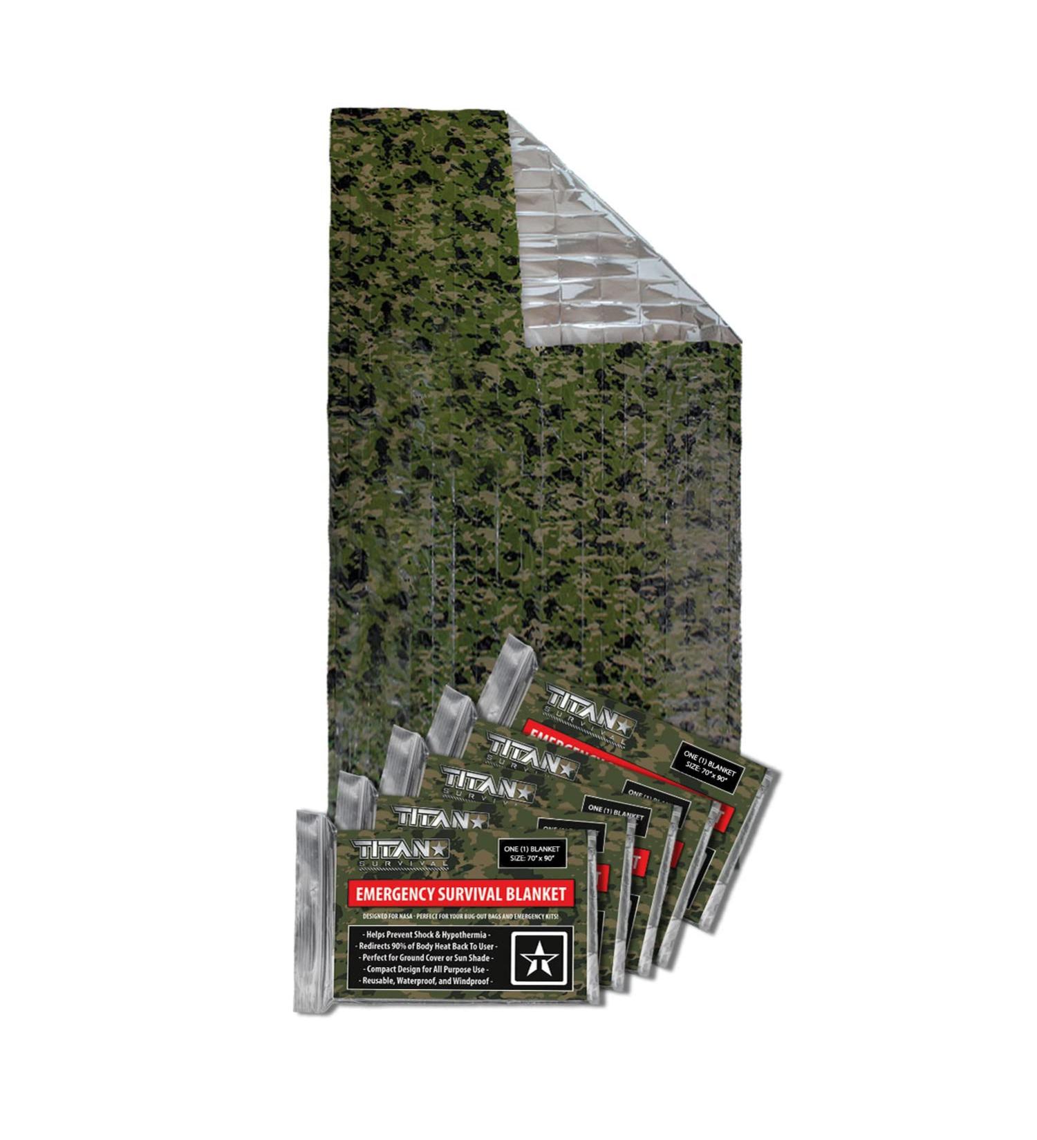 TITAN Survival Two-Sided XL Emergency Mylar Survival Blankets 5-Pack - Woodland Camo (70 x 90) - Buy Online on GoSupps.com