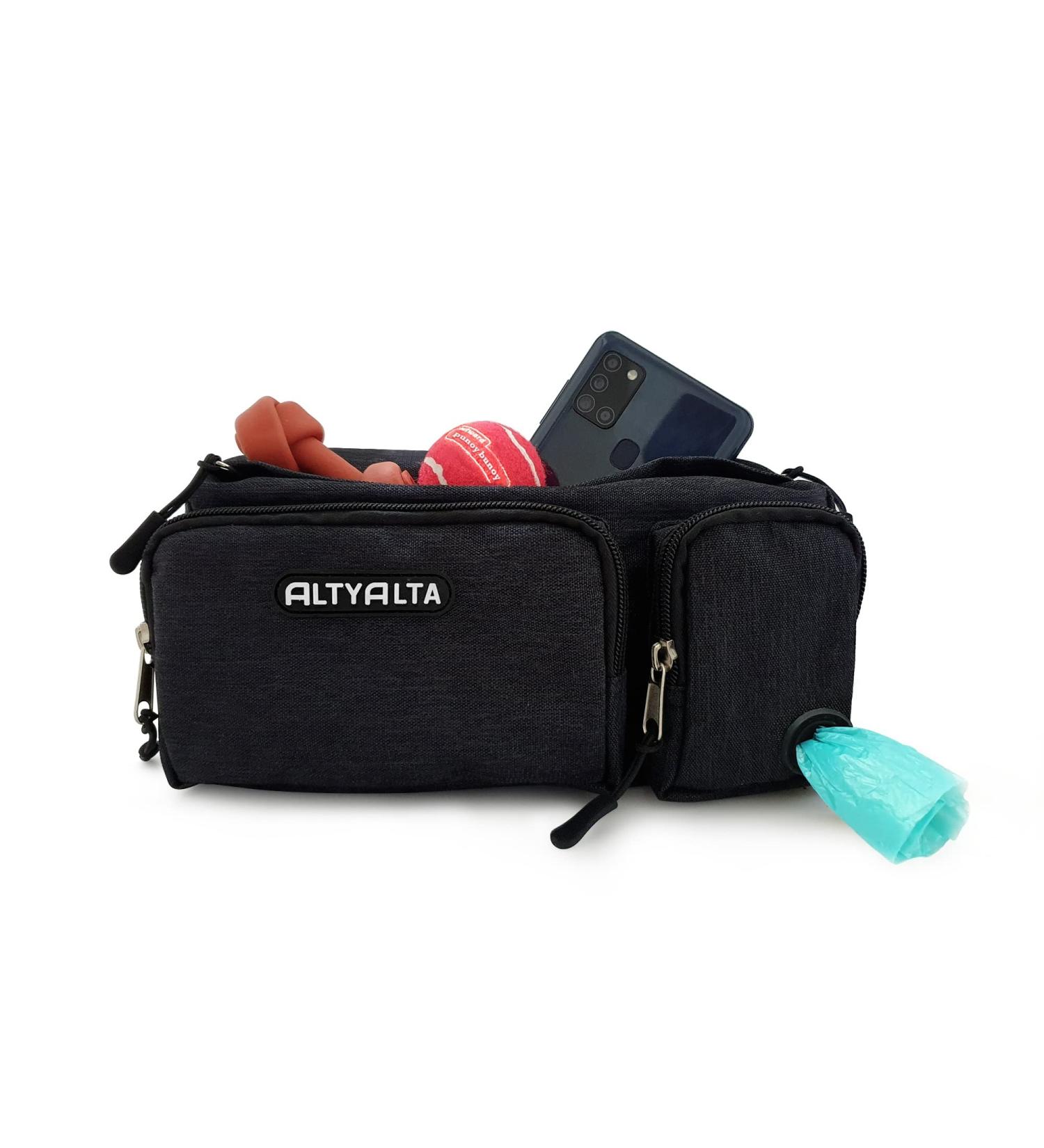 ALTYALTA EZ Dog Walking Bumbag - 6 Pocket Training Treat Pouch with Waste Bag Dispenser, 1.6L, Black Melange - Buy Online on GoSupps.com