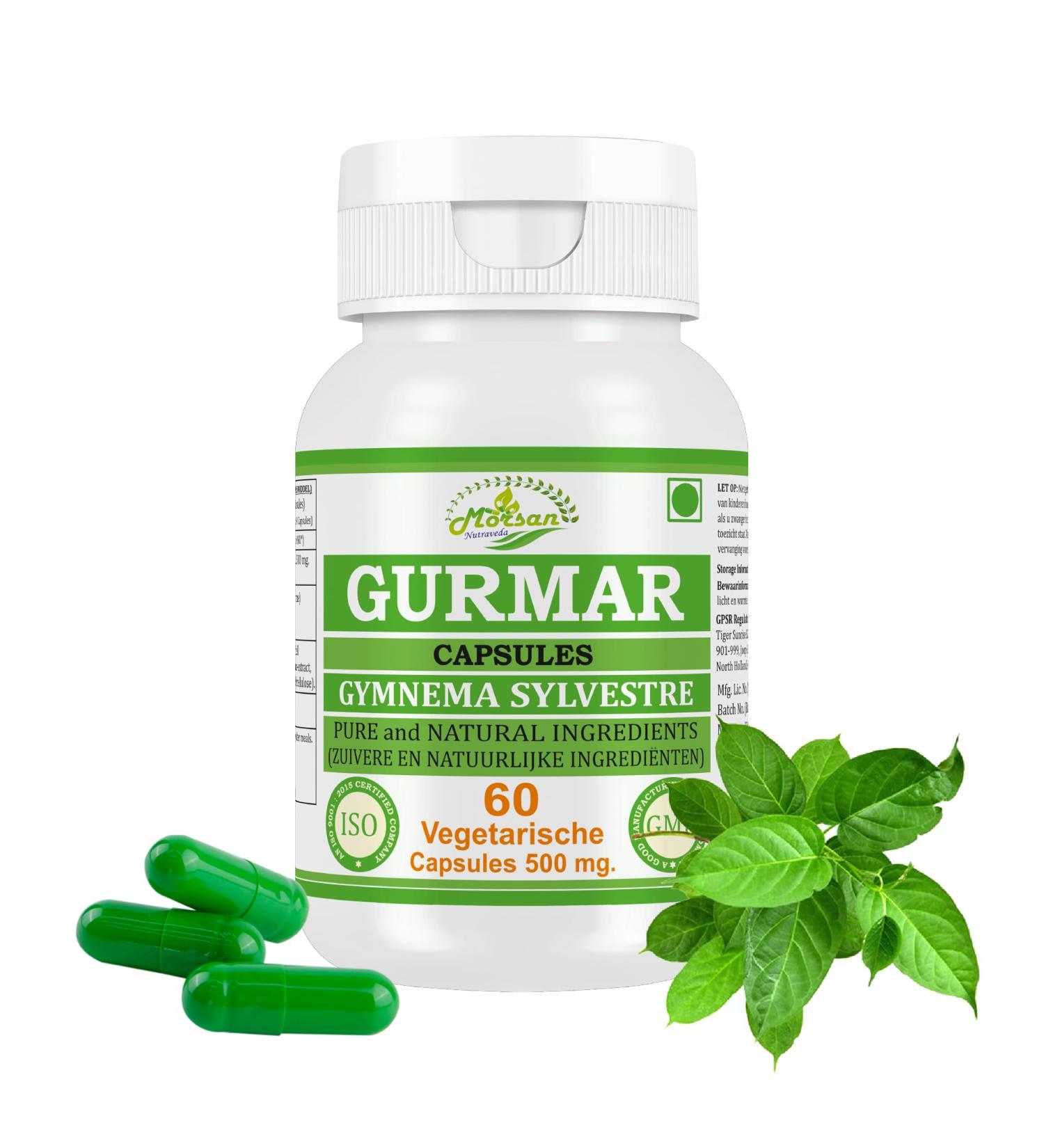 Morsan Nutraveda Gurmar Gymnema Sylvestre capsules for men and women Ayurvedic herbal supplement 500 mg per serving 60 vegetarian capsules Made with natural gurmar leaf NonGMO 1 - Buy Online on GoSupps.com