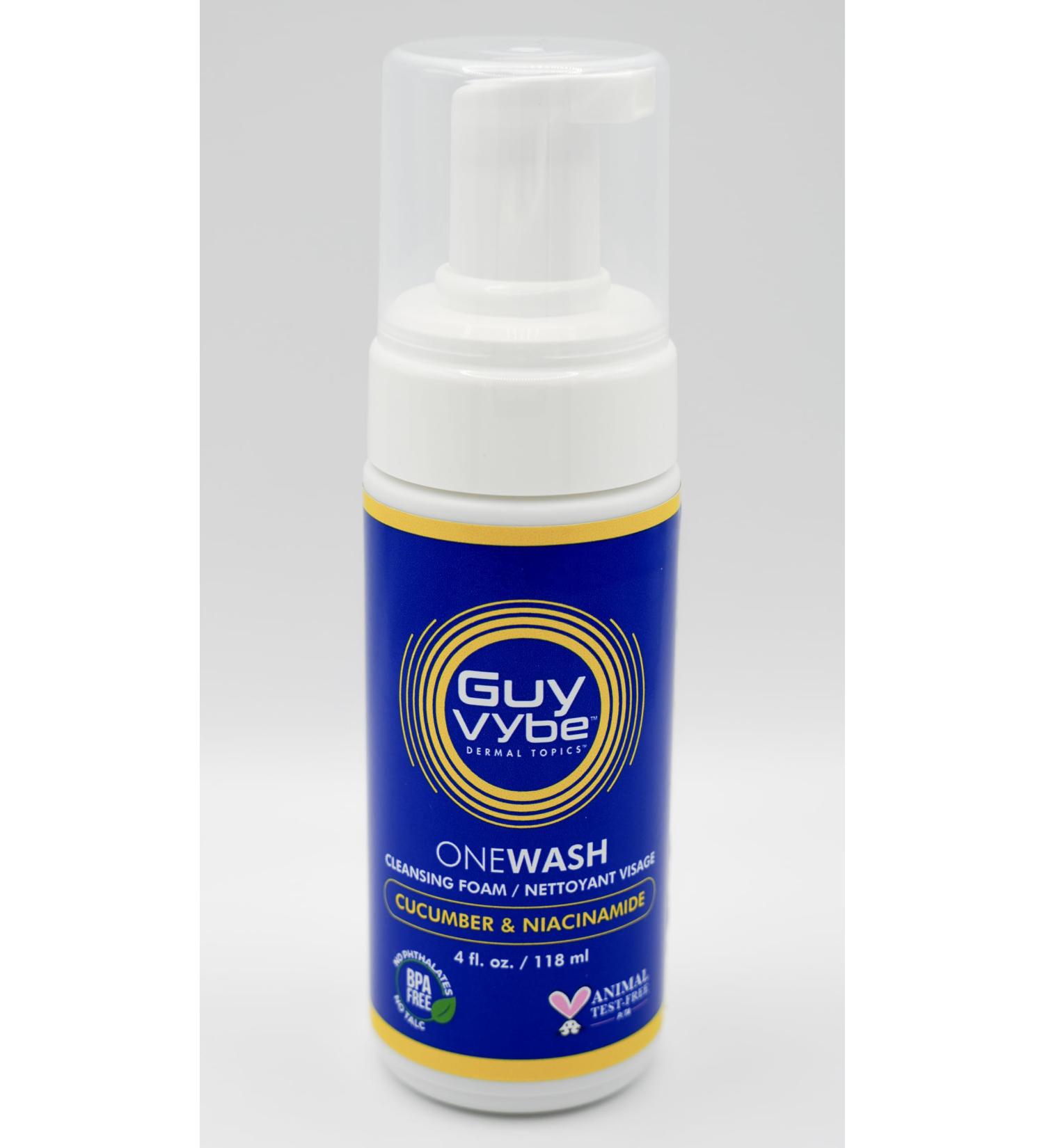 Guy Vybe One Wash Foam Cleanser with Cucumber and Niacinamide 4 fl oz Gentle Face Wash for Men - Buy Online on GoSupps.com