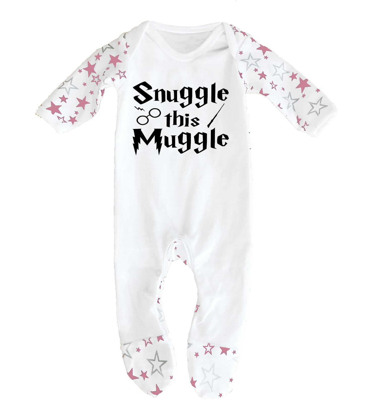 Snuggle this Muggle Harry Potter Baby Sleepsuit | 6-12 Months | UK Printed 100% Cotton | White/Pink Stars - Buy Online on GoSupps.com