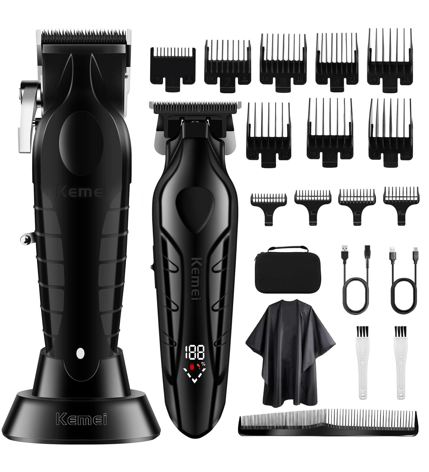 KEMEI Professional Hair Clipper Set | Cordless Men's Trimmer with LED Display | KM-2296+2269 - Rechargeable Hair Cutting Kit for Barbers - Buy Online on GoSupps.com
