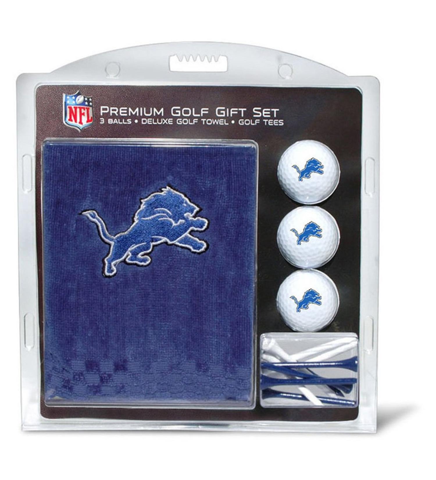 Team Golf NFL gift set embroidered golf towel 3 golf balls and 14 golf tees 6.5 cm regulation triple folded towel 40.6 x 55.9 cm & 100% cotton Detroit Lions