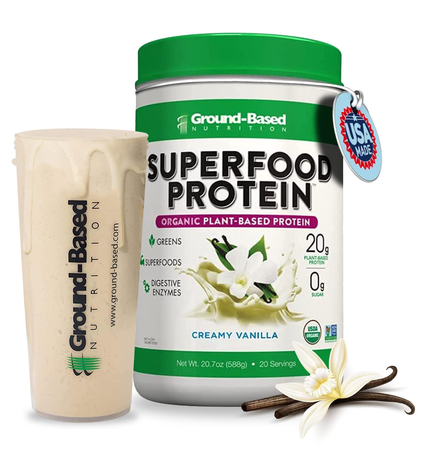 Ground-Based Nutrition Plant-Based Protein Superfood Powder - Vanilla Flavor - Vegan Keto Paleo Friendly - High Protein Low Calorie Gluten-Free - 20 Servings Creamy Vanilla Vanilla 1.29 Pound (Pack of 1) - Buy Online on GoSupps.com