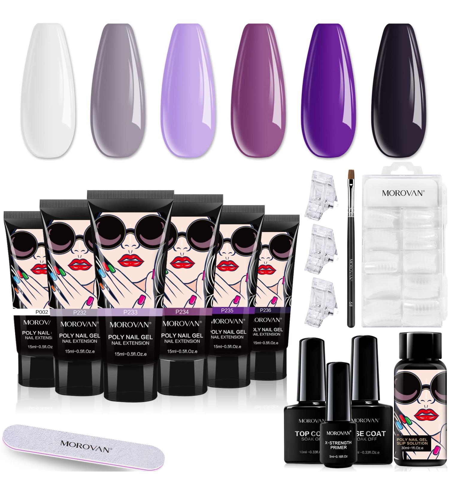 Morovan 6 Color Poly Gel Nail Kit with Slip Solution - DIY French Nail Art Set for Starter & Professional - Glitter Color Changing Poly Extension Gel - Buy Online on GoSupps.com