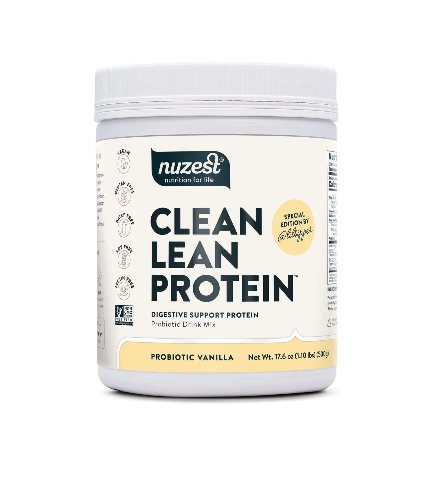 Nuzest Probiotic Vanilla Clean Lean Protein Powder - Vegan Pea Protein with Added Probiotics for Gut Health - Non-GMO, 20 Servings, 1.1 lb Vanilla Pack - Buy Online on GoSupps.com