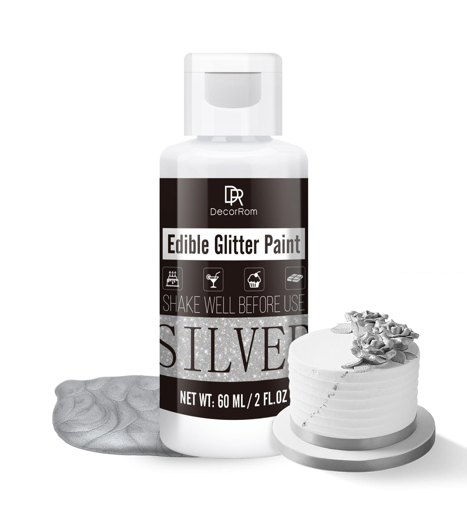Liquid Edible Glitter 60ml - Metallic Silver Food Coloring for Cakes Cupcakes & Cookies - Decorate with Sparkle! - Buy Online on GoSupps.com