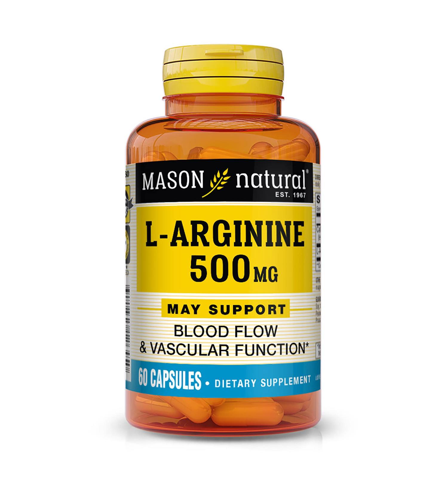 Mason Natural L-Arginine 500 mg - 60 Capsules | Heart Health & Performance Support - Buy Online on GoSupps.com