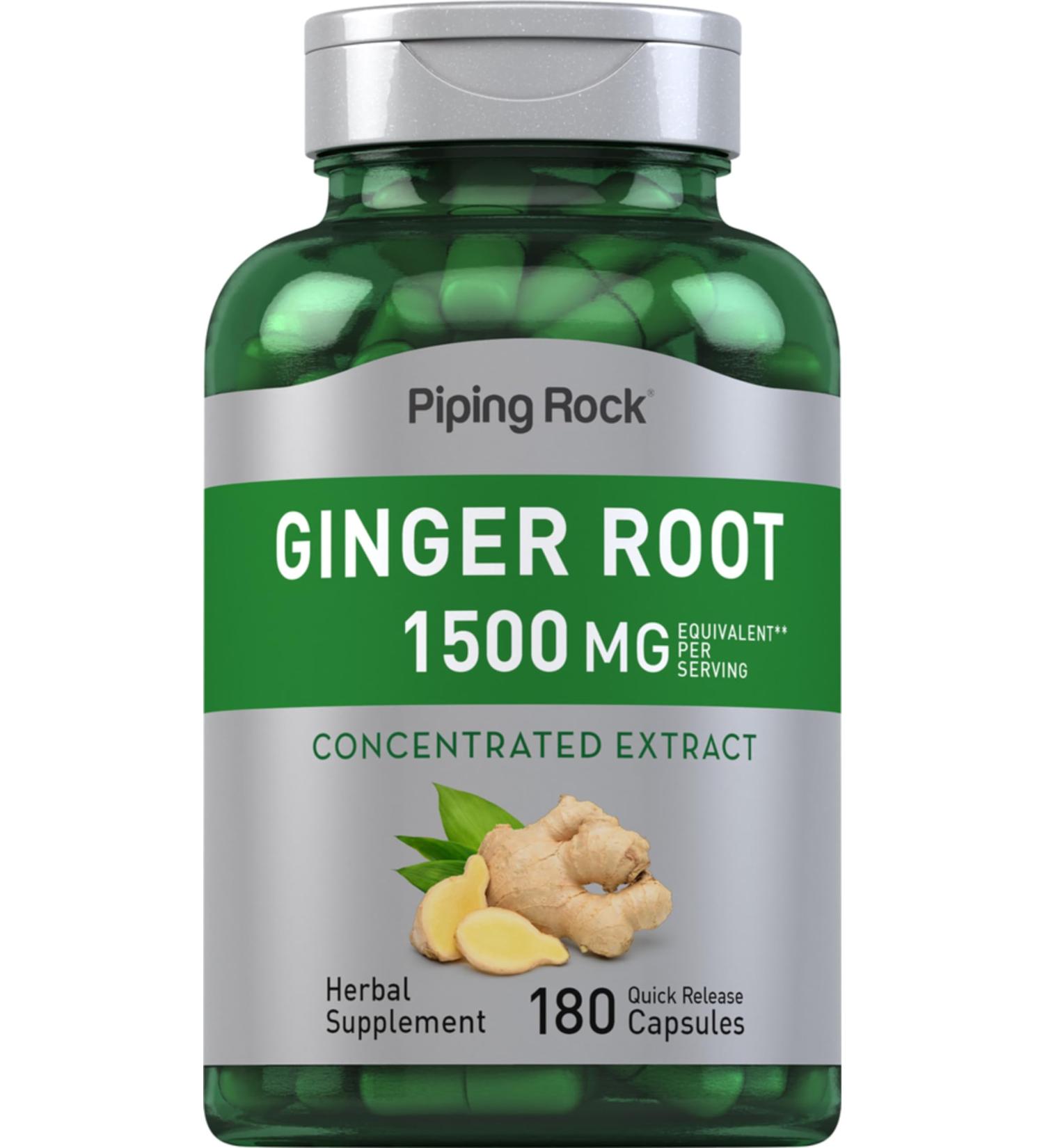 Piping Rock Ginger Root Capsules | 1500 mg | 180 Count | Non-GMO Gluten Free Supplement - Buy Online on GoSupps.com