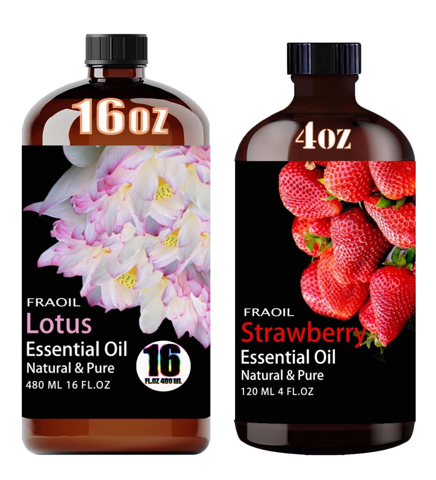 Lotus Essential Oil 16 Fl Oz and Strawberry Essential Oil 4 Fl Oz for Diffuser Humidifier Yoga Cleaning DIY Candle Soap Making Perfume Gift for Essential Oils - Buy Online on GoSupps.com