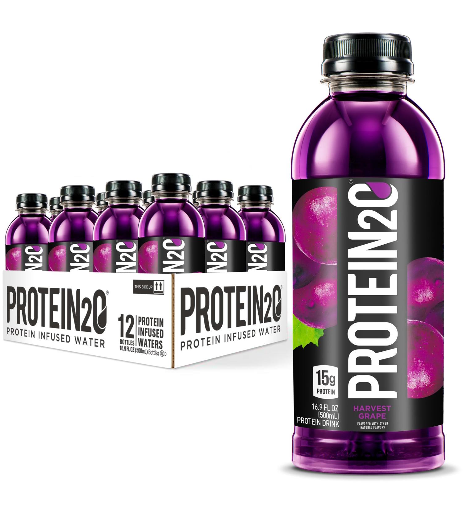 Protein2o 15g Whey Protein Isolate Infused Water, Ready To Drink, Sugar Free, Gluten Free, Lactose Free, Harvest Grape, 16.9 oz Bottle (Pack of 12) Grape 16.9 Fl Oz (Pack of 12) - Buy Online on GoSupps.com
