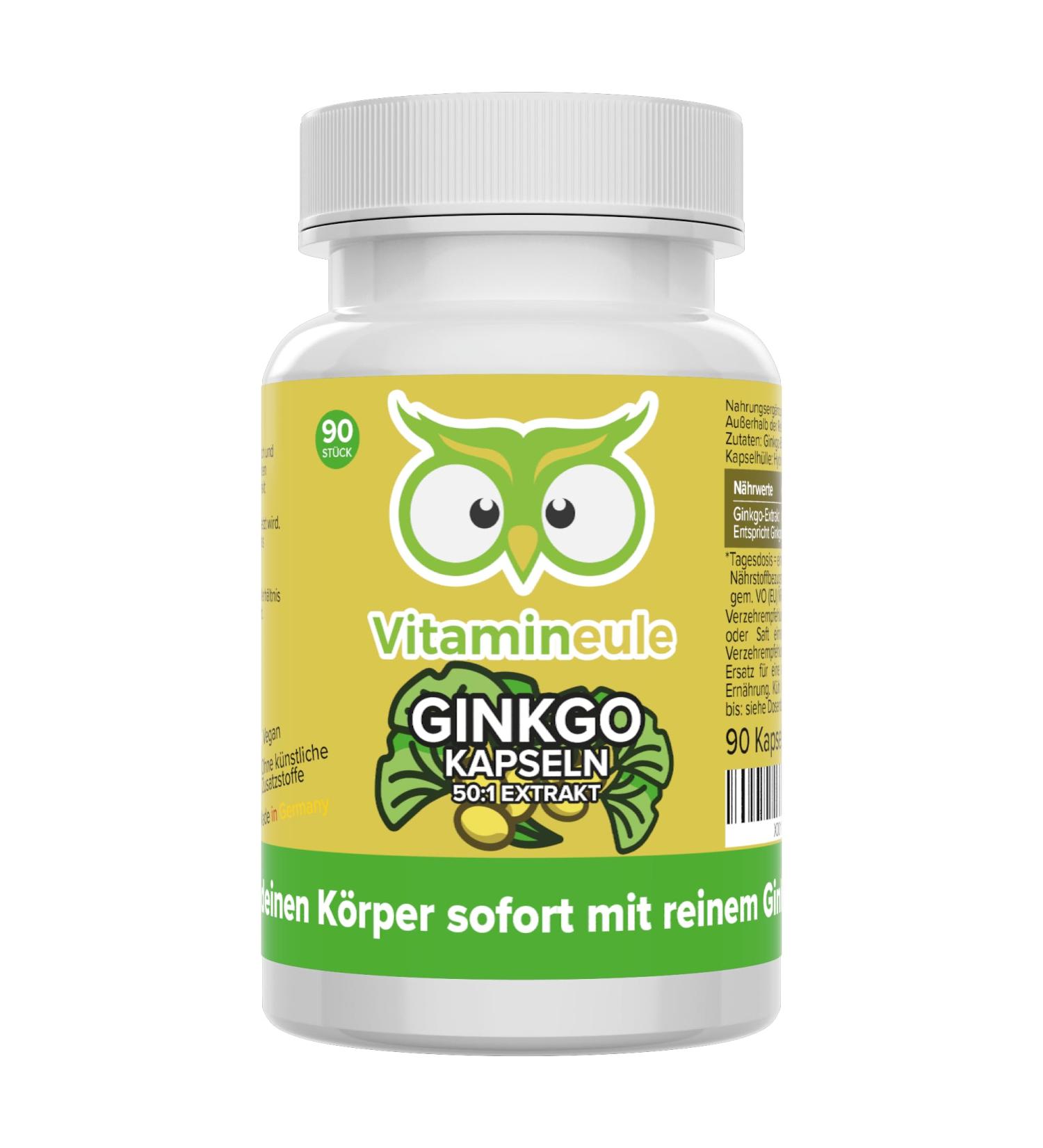 Ginkgo Biloba Capsules 120 mg - High-Dose Vegan Extract for Memory & Concentration - Quality from Germany - 50:1 Ginkgo - No Additives - Vitamine le  - Buy Online on GoSupps.com