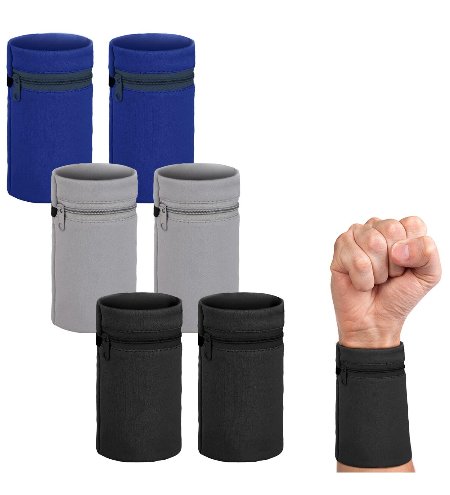 Wrist Wallet Pocket Zipper Pouch for Men Women - 6 Pieces for Running Hiking Jogging - Grey, Black, Blue - Buy Online on GoSupps.com