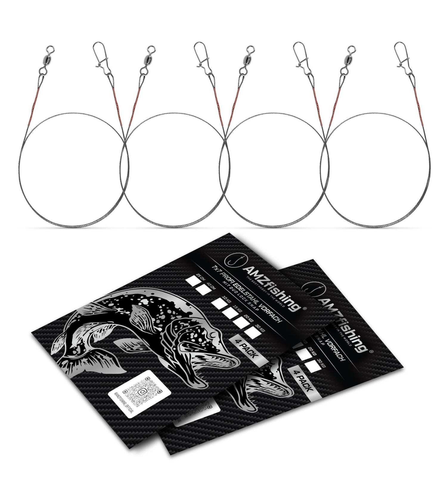 NEW AMZFISHING 4-Piece 7x7 Steel Leader - 25cm/40cm | Perfect for Predatory Fishing | 15kg Strength | Ideal for Pike Fishing | Essential Fishing Accessories - Buy Online on GoSupps.com