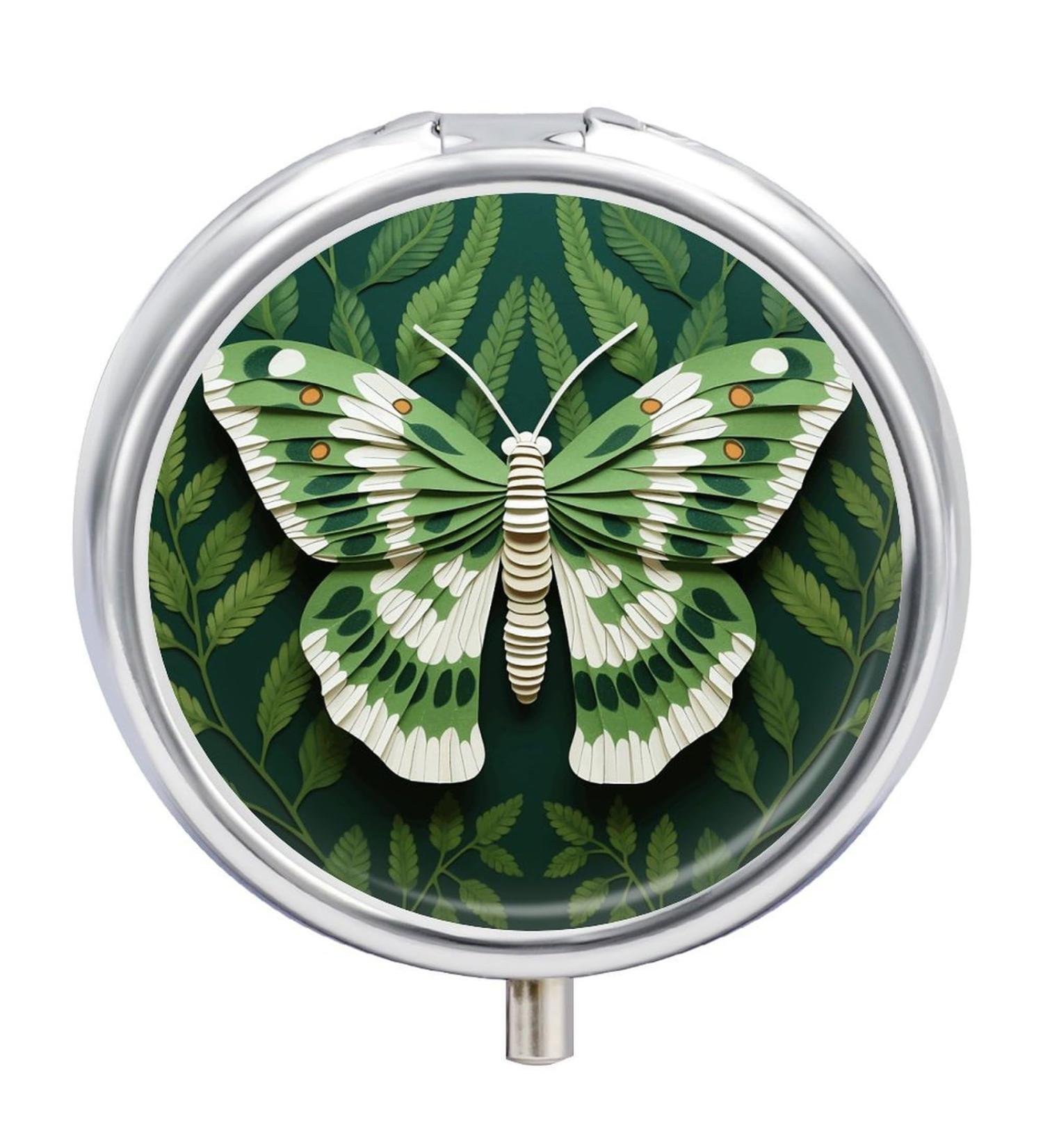 Portable 3 Compartment Travel Pill Box - White Moth Design | Small Pill Organizer for Handbag & Pocket - Ideal for Travel - Buy Online on GoSupps.com