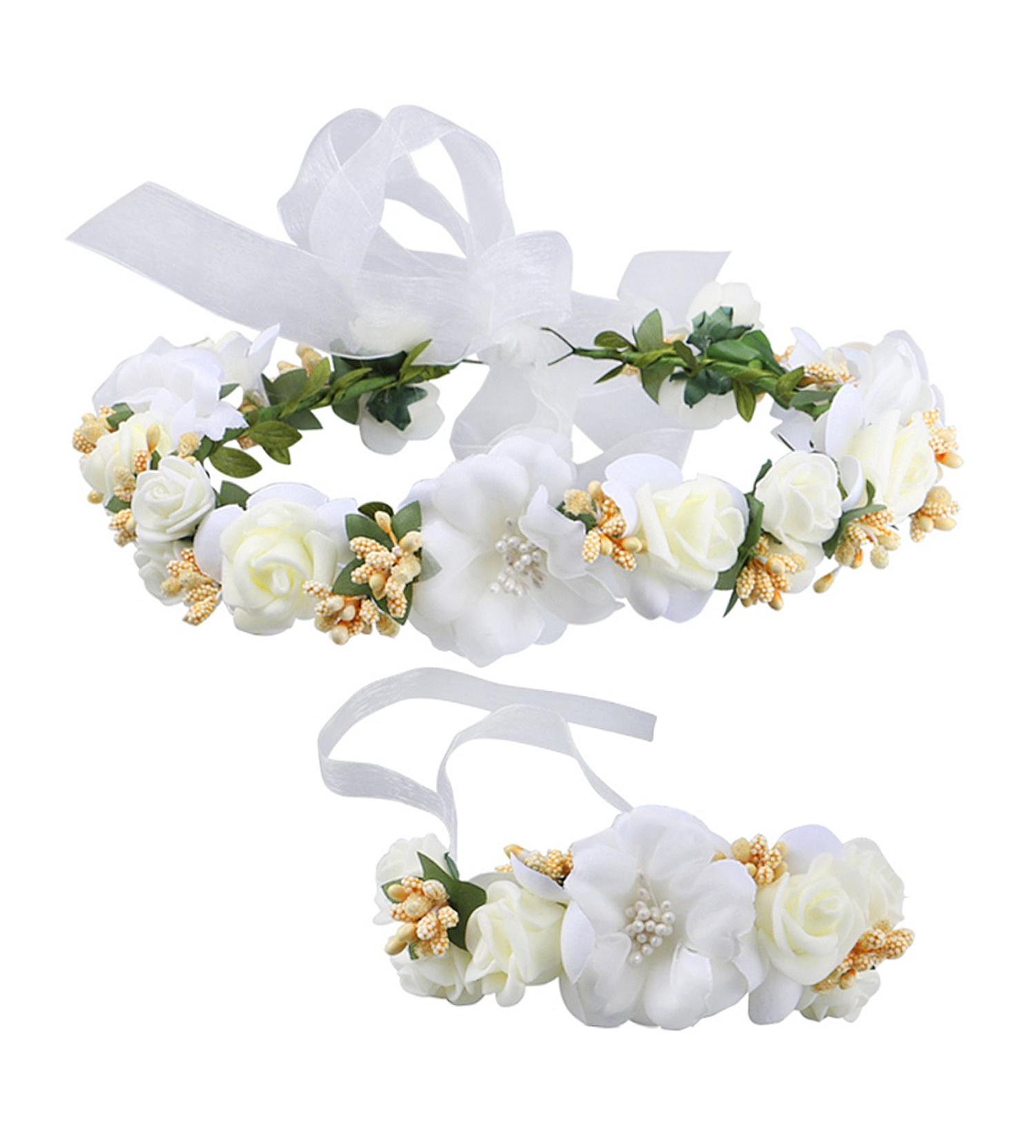 Ysxy Women's Floral Crown - Handmade Flower Garland Halo for Brides & Festivals - Beige Hair Accessory - Buy Online on GoSupps.com