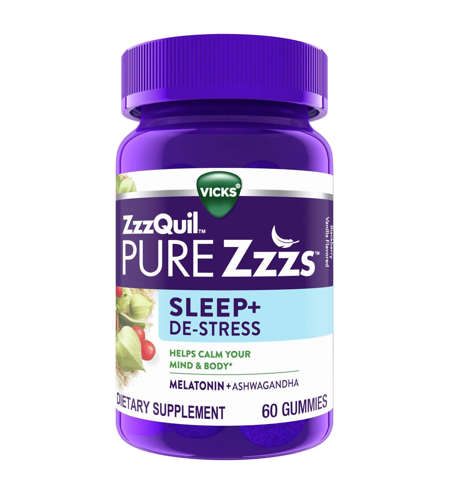 ZzzQuil PURE Zzzs De-Stress & Sleep Gummies - 60 Count for Relaxation & Sleep Aid - Buy Online on GoSupps.com