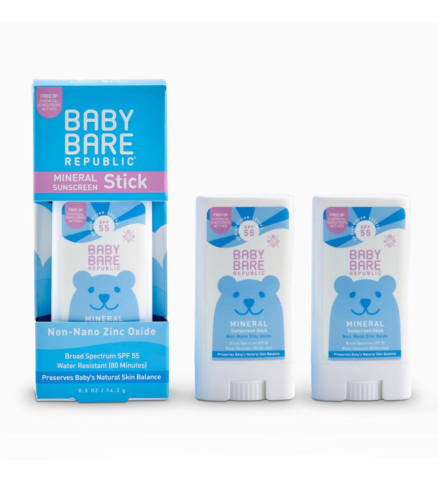 Bare Republic Baby Mineral Sunscreen SPF 55 Sunblock Stick 2 Pack - 0.5 Oz Each, Preserves Baby's Natural Skin Balance - Buy Online on GoSupps.com