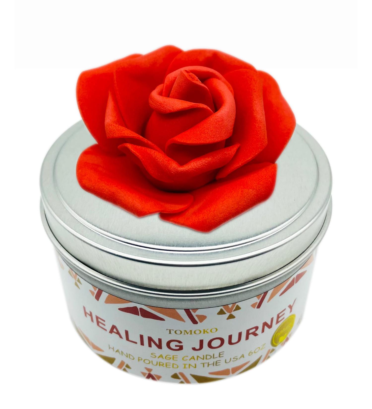 Tomoko White Sage Candle with Real Sage Leaf & Essential Oil | Red Rose Flower Lid - Perfect for Home D cor & Aromatherapy - Buy Online on GoSupps.com