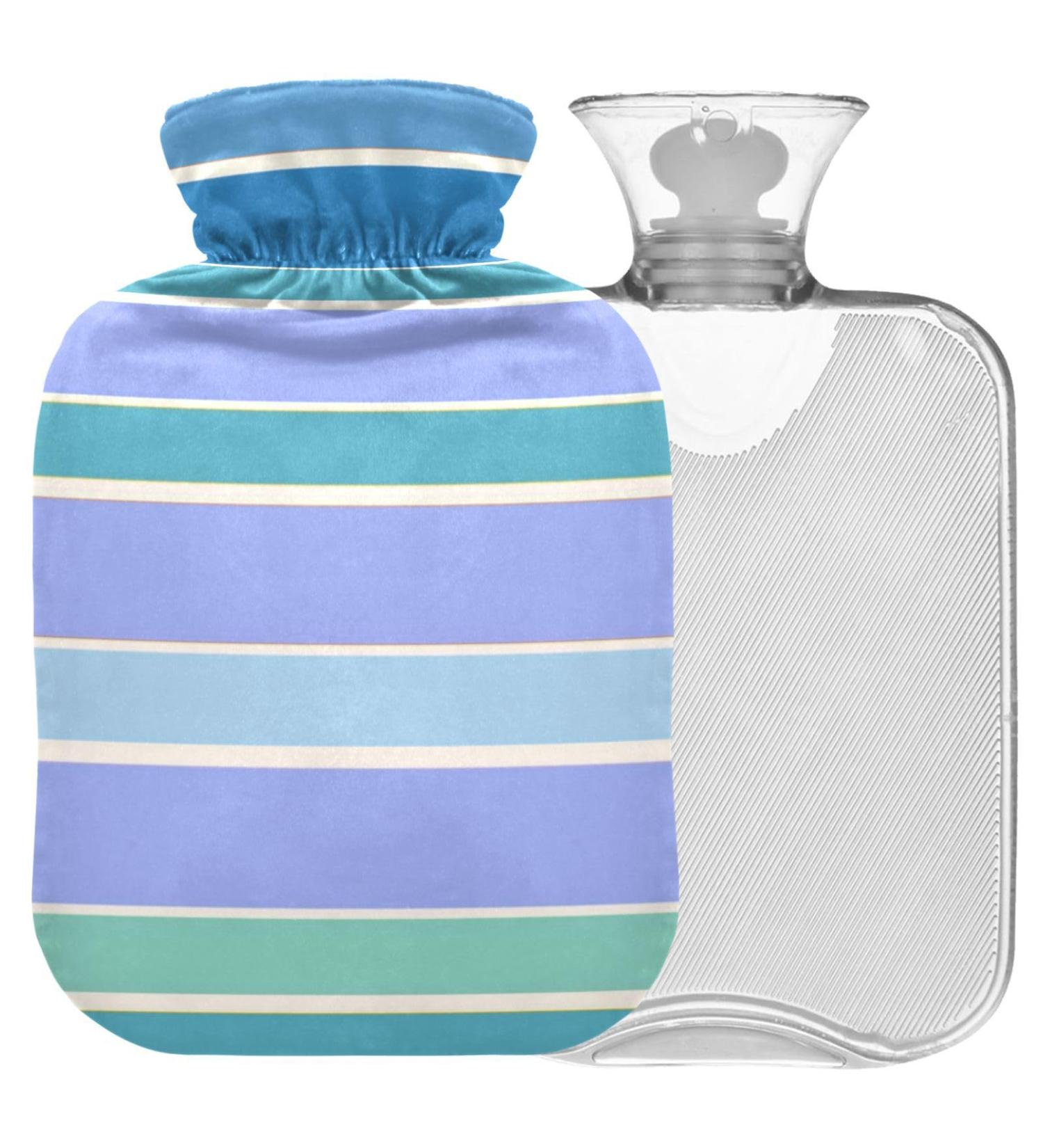 NAANLE Hot Water Bottle with Cover - 2L Large Blue Striped Heat & Cold Therapy Bag for Pain Relief Hand & Foot Warmer - Buy Online on GoSupps.com