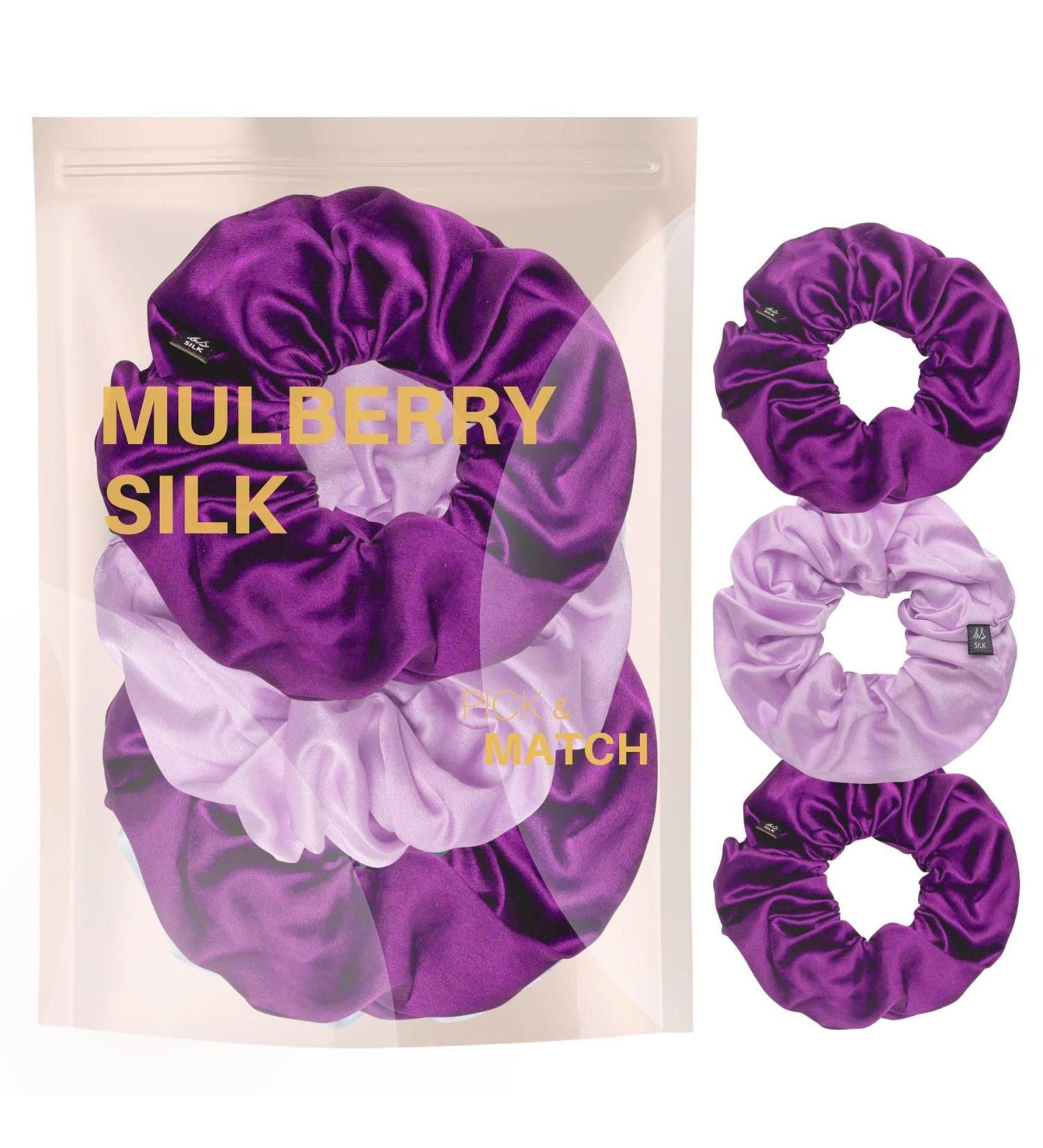 BasicSense Silk Hair Scrunchies Set - Luxurious Mulberry Hair Tie - Skinny Large Scrunchy - Purple Assortment - Set of 3 - Buy Online on GoSupps.com