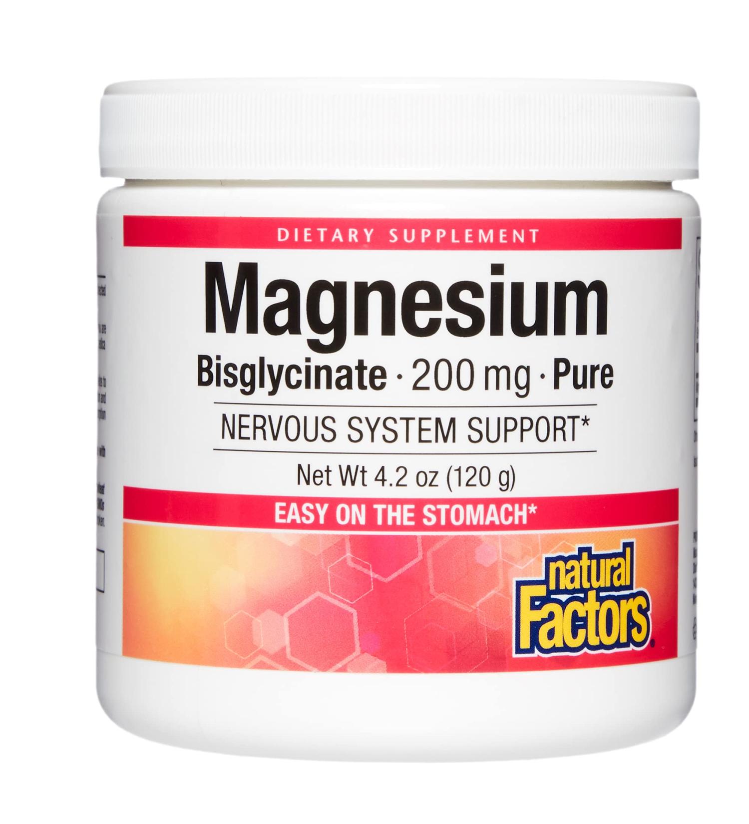 Natural Factors Magnesium Bisglycinate 200 mg - Pure 4.2 oz (120 g) for Optimal Relaxation & Support - Buy Online on GoSupps.com