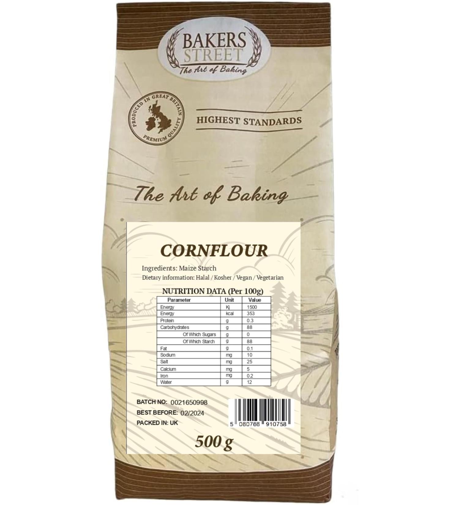 Bakers Street | Cornflour 10X500g (5Kg) | Native maize starch | Cooking Thickener | Premium Quality | Suitable For Vegetarians & Vegans | Halal Certified - Buy Online on GoSupps.com