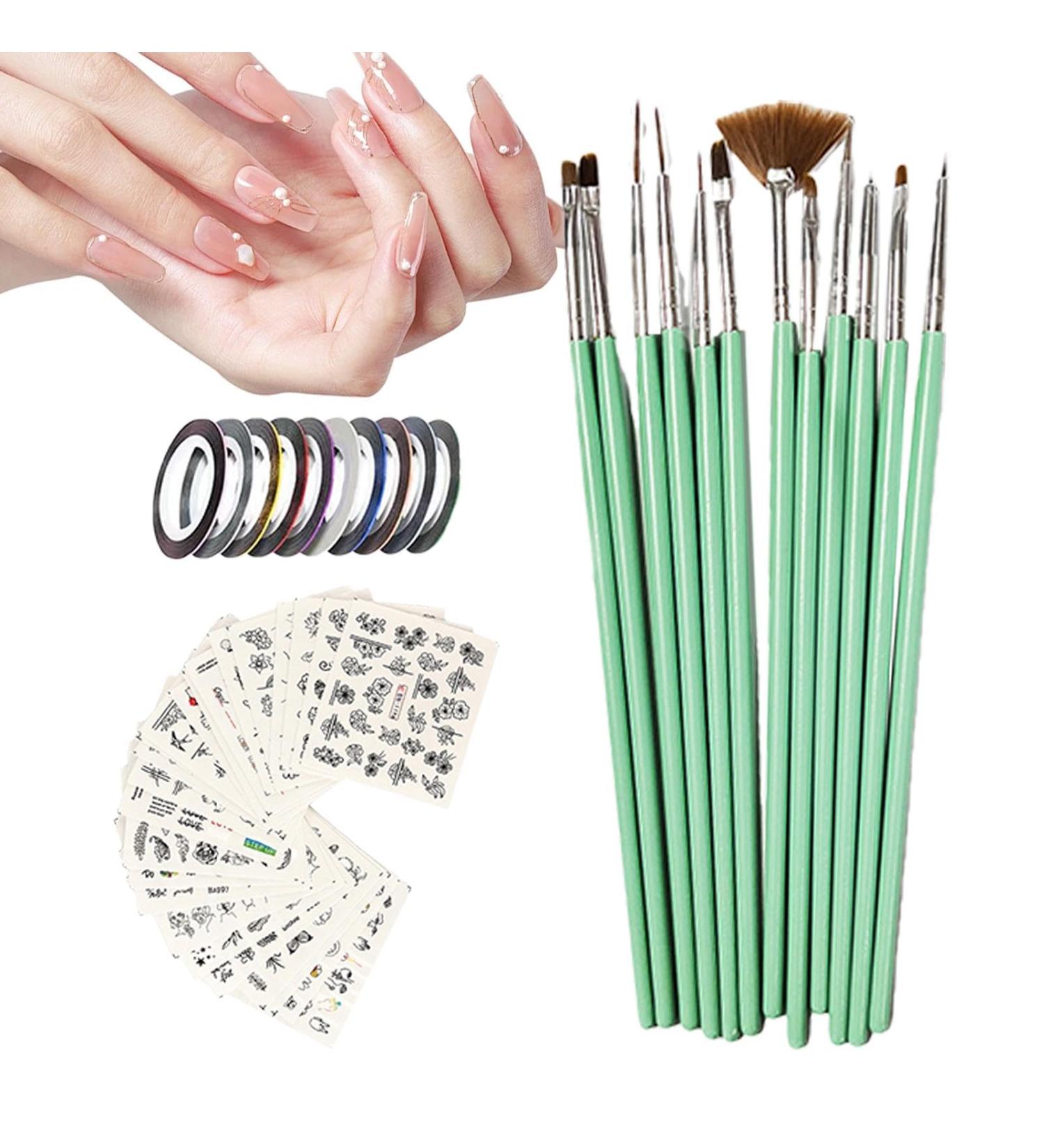 Nail Brushes | Painting Brushes Set with Nail Liner Brush and Nail Pens for Home Use and Professional Nail Salon with Stickers - Buy Online on GoSupps.com