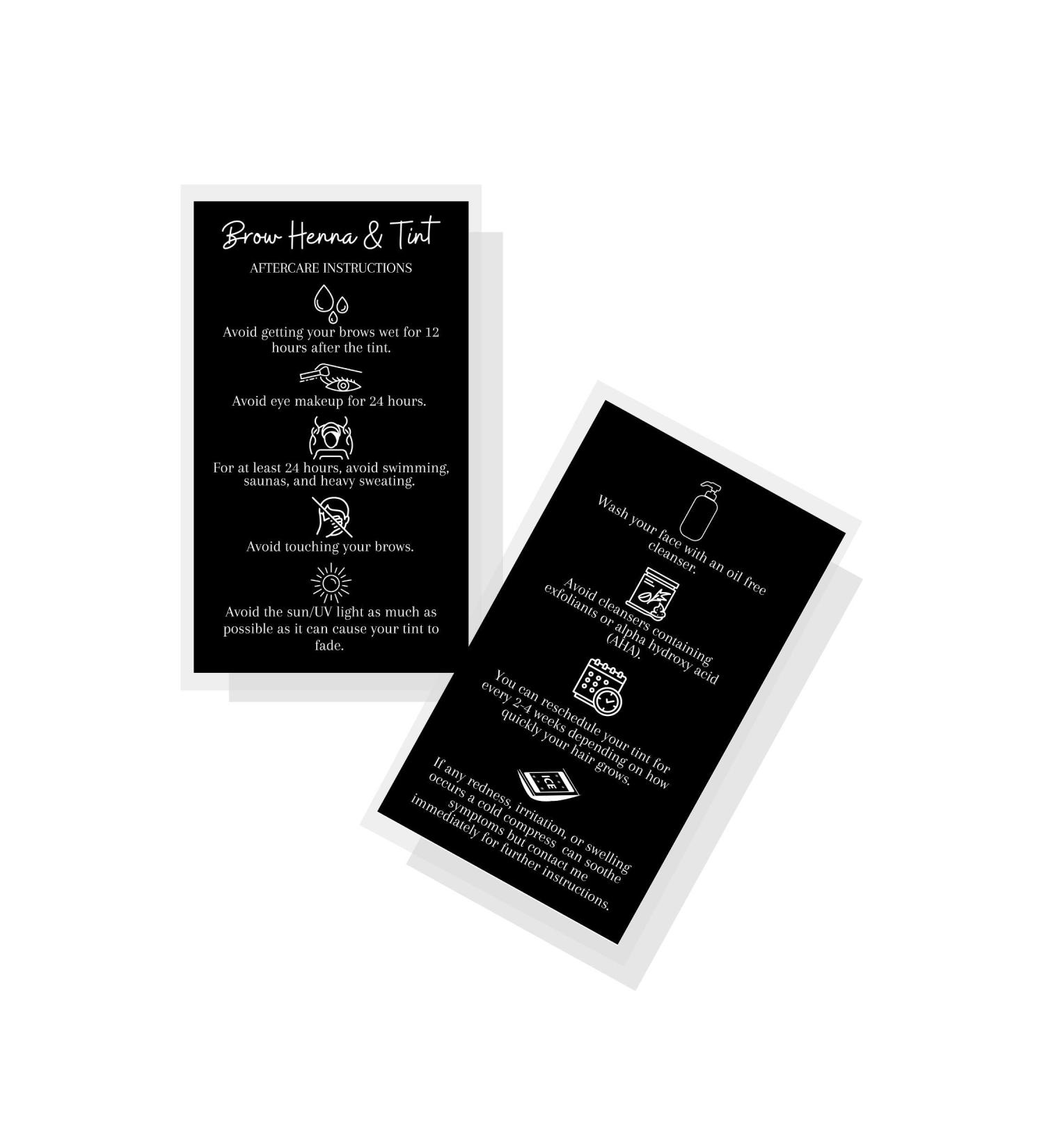 Brow Henna & Tint Aftercare Instruction Cards - 50 Pack | Printed 2x3.5 Business Card Size | DIY Supplies for At-Home Tinting | Black & White Icon Design - Buy Online on GoSupps.com