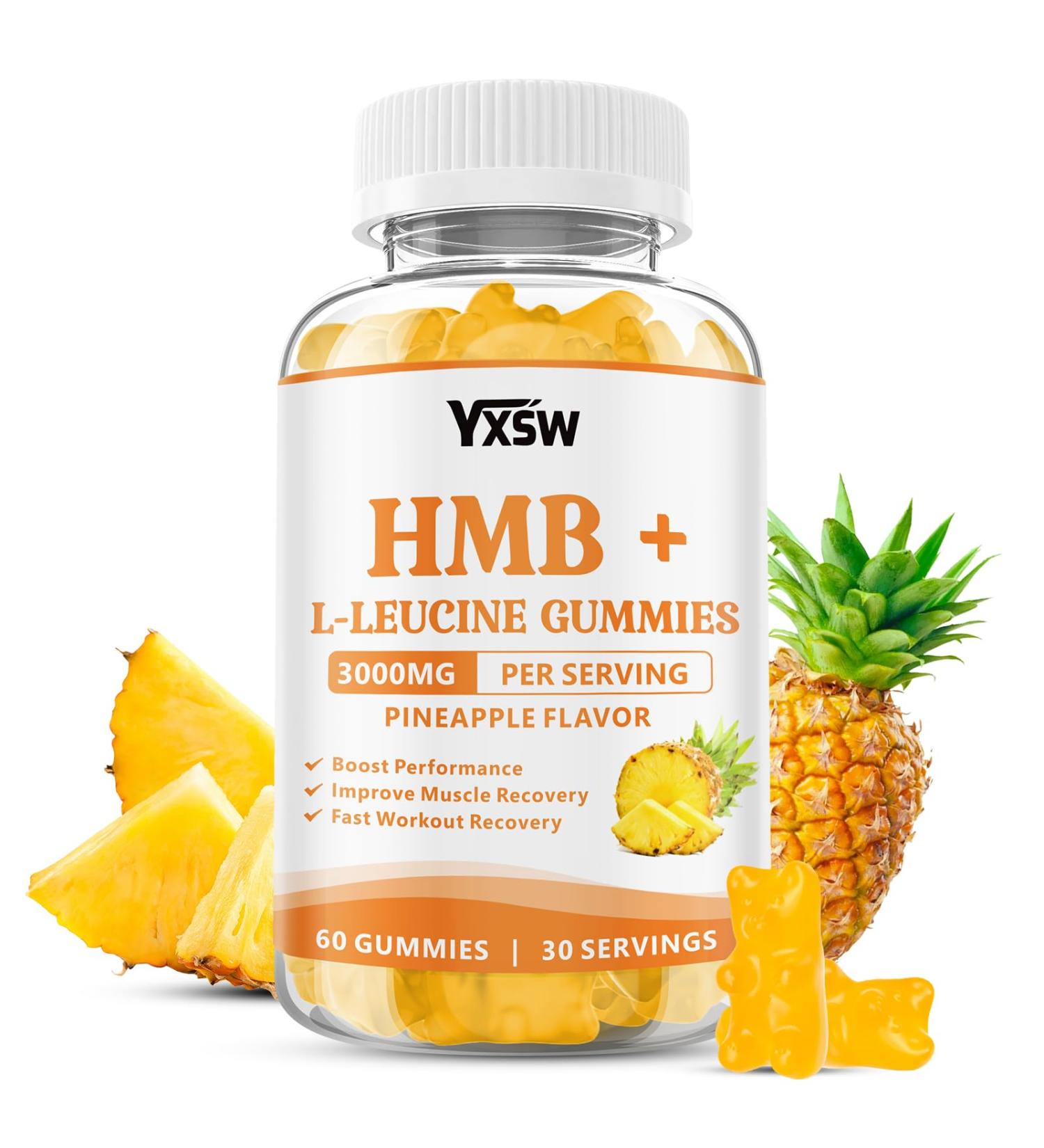 HMB and L-leucine Gummies 3000mg HMB and Leucine Amino Acid Supplements for Men & Women Sugar-Free Pineapple Flavor 60 Count 60 Count (Pack of 1) - Buy Online on GoSupps.com