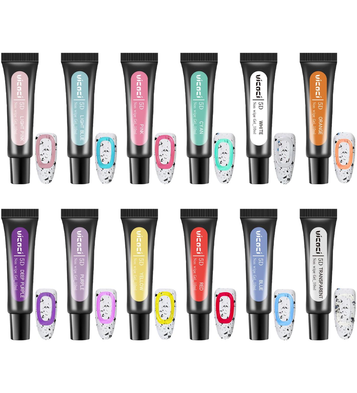 Joyeee 12 Colour Nail Sculpture Gel 10ml 5D Candy Jelly Nail Painting Gel DIY Modeling Nail Set Non-Stick Hand Multifunctional Soft Tubes 3D Carving Embossed Gel for Nail Art Decoration Nail Design nailgel038 - Buy Online on GoSupps.com