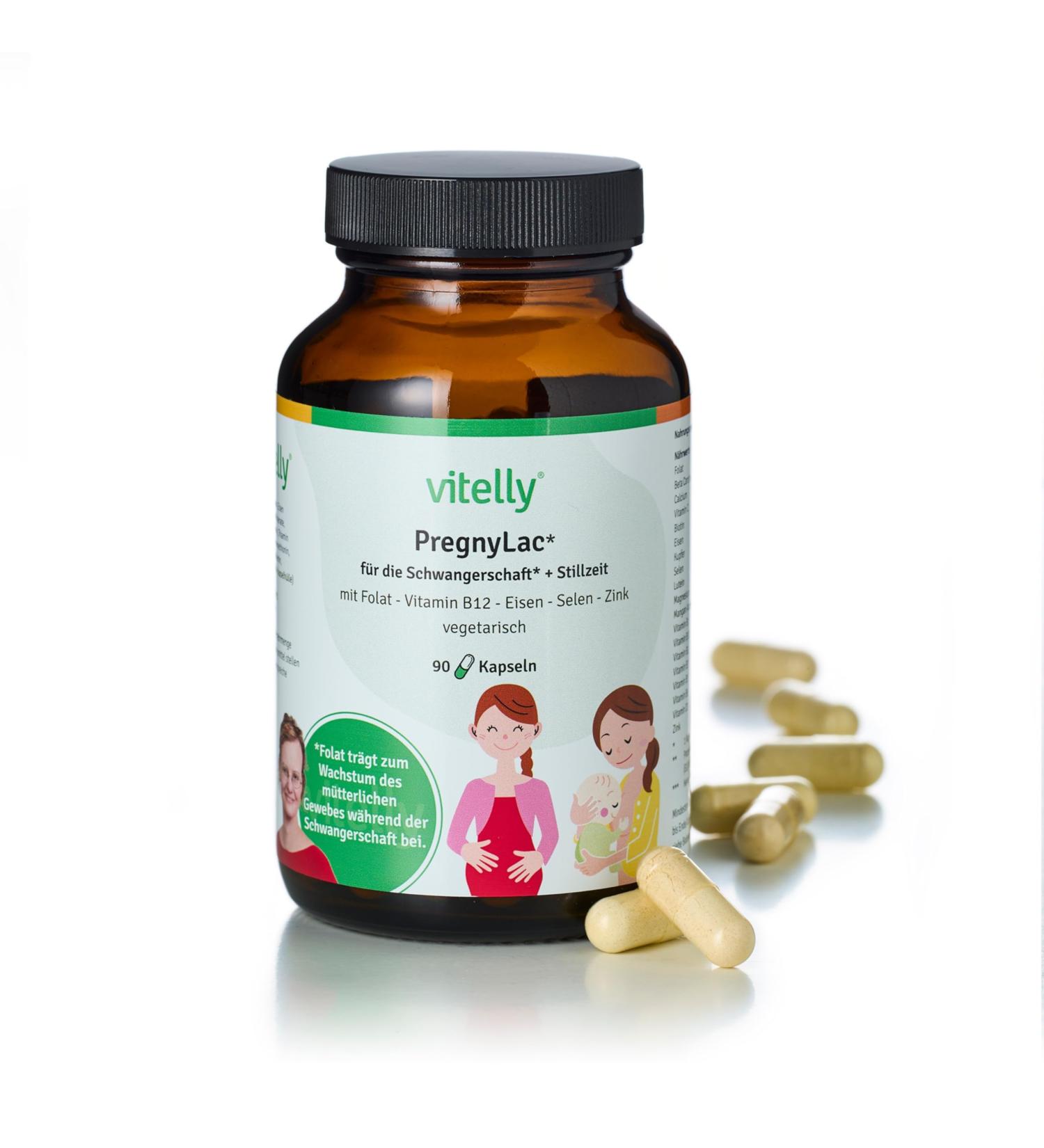 Vitelly PREGNYLAC - Pregnancy Vitamins with 19 Micronutrients Folate Magnesium & Iron | 3 Monthly Packs of 90 Capsules - Optimal Support for All Trimesters & Lactation - Buy Online on GoSupps.com