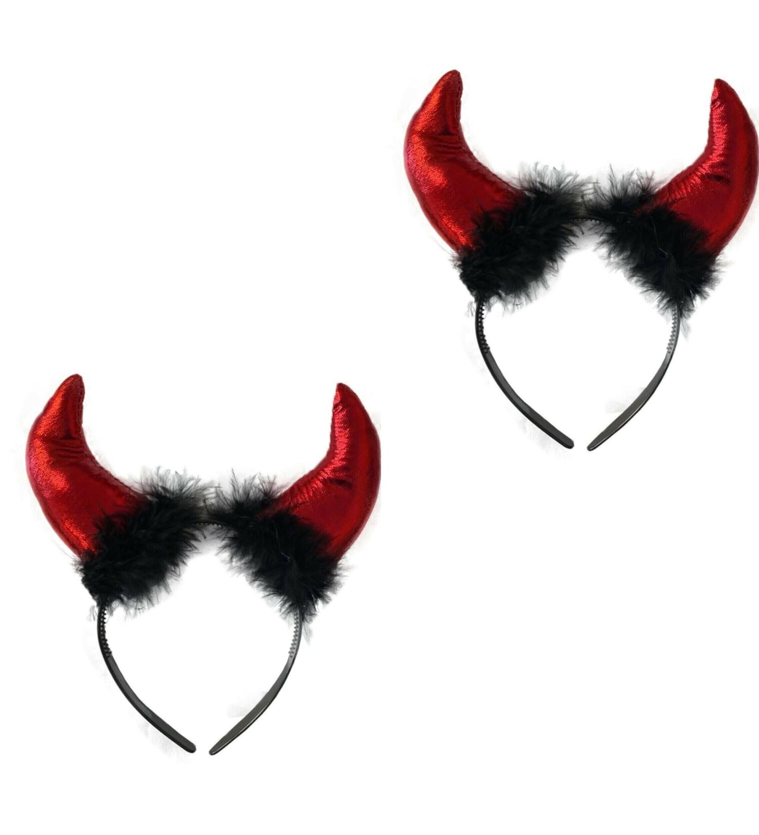 Lizzy 2x Devil Headband With Fur | Halloween Head Hair Headbopper Hat Adult kids Mens Womens Fancy Dress Devil Angel Costume Accessory Cosplay Dark Night Party - Buy Online on GoSupps.com