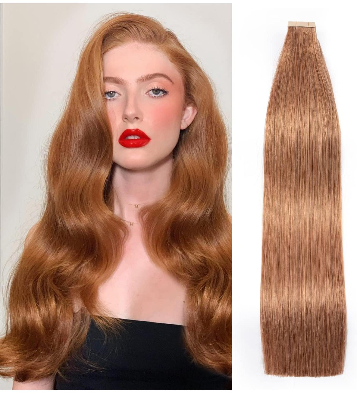 Hotlulana 20 inch Auburn Ginger Tape In Extensions - 100% Real Human Hair 50g 20pcs Invisible Skin Weft #30 - Buy Online on GoSupps.com