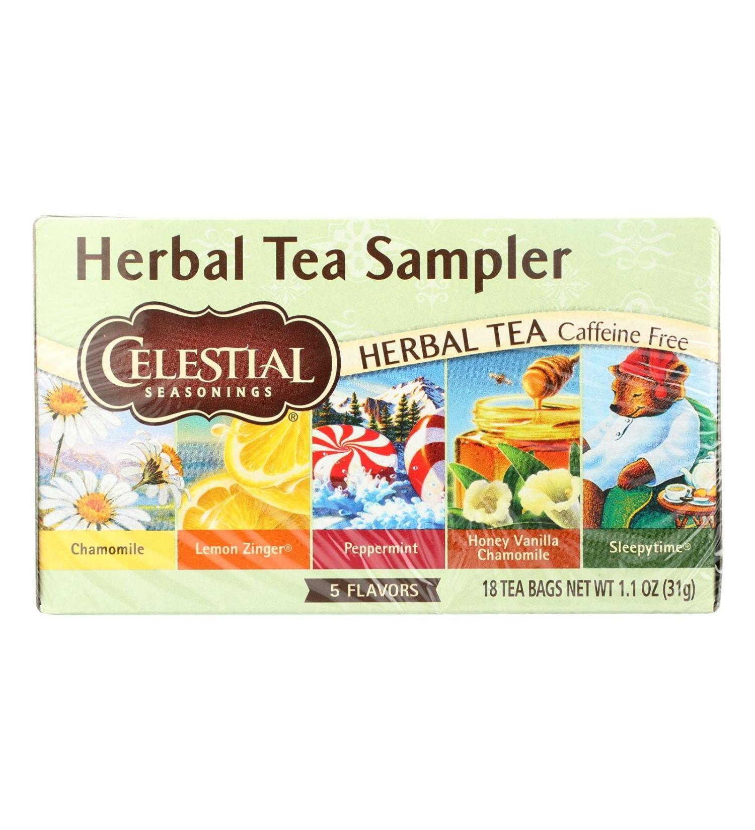 Celestial Seasonings Herbal Tea Sampler - Caffeine-Free 5 Flavors, 18 Bags (1.0 oz) - Buy Online on GoSupps.com