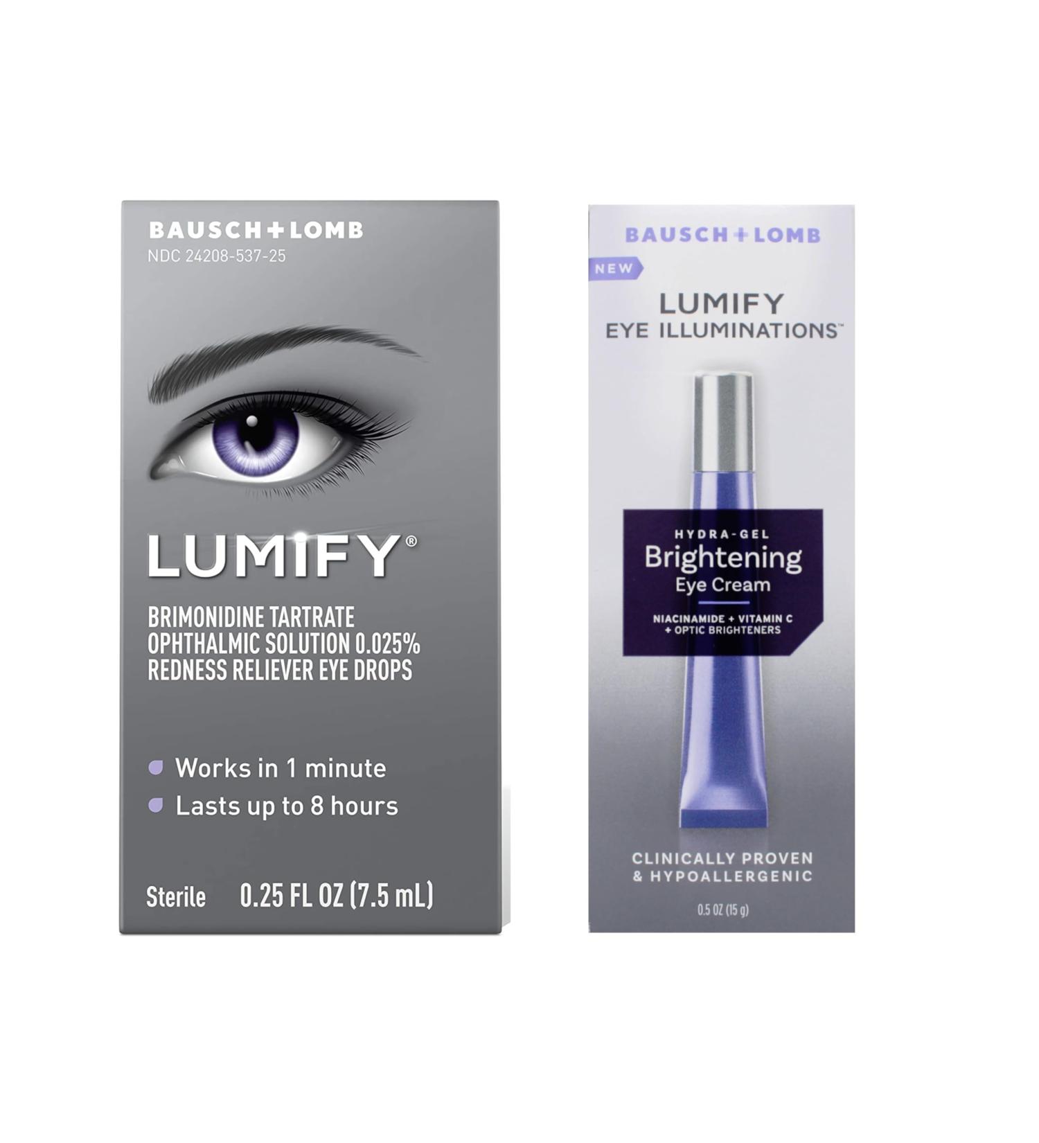 Lumify Redness Reliever Eye Drops 0.25 fl oz and Lumify Brightening Cream 0.5 fl oz Hypoallergenic Eye Care Bundle - Buy Online on GoSupps.com